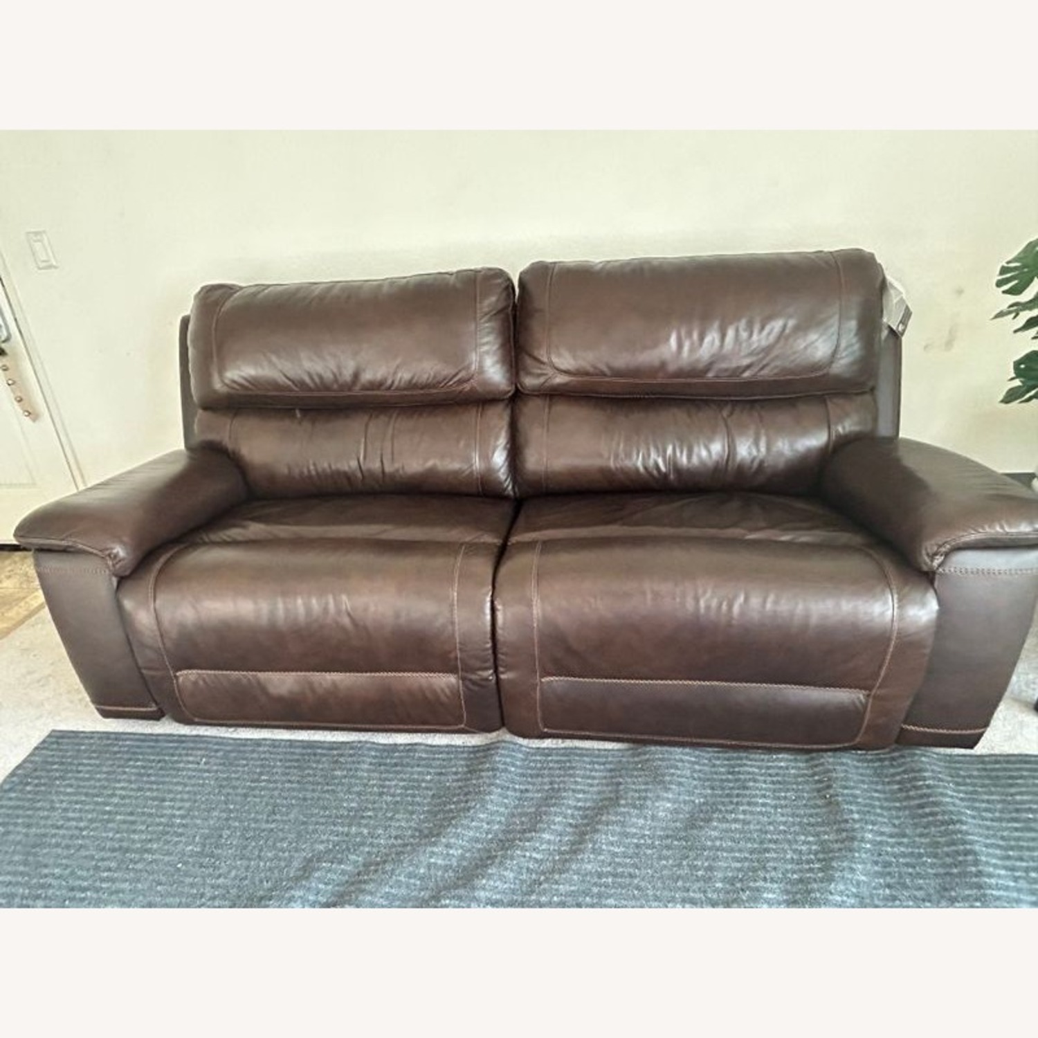 Brown Leather Reclining Loveseat - image-4
