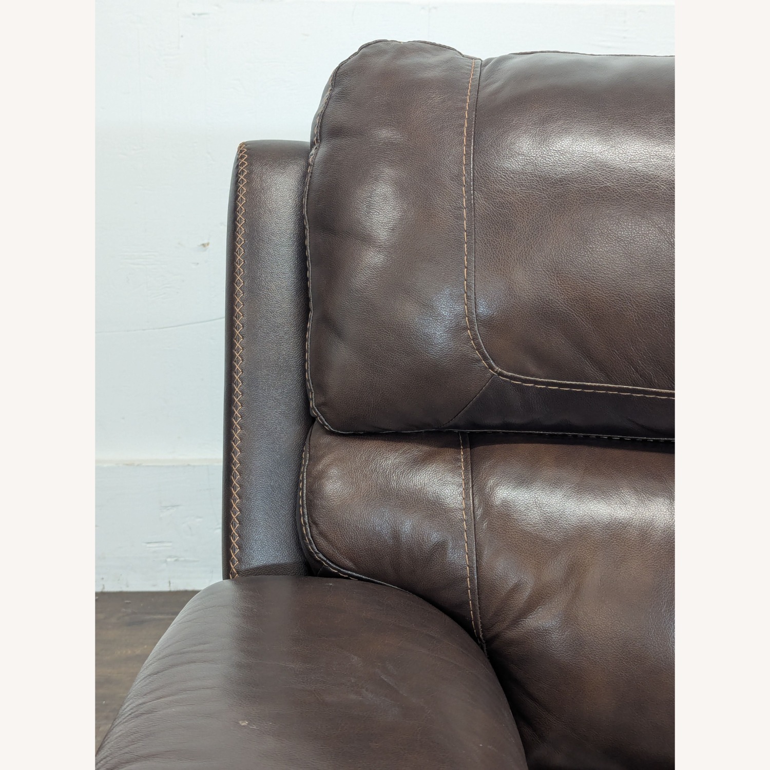 Brown Leather Reclining Loveseat - image-2