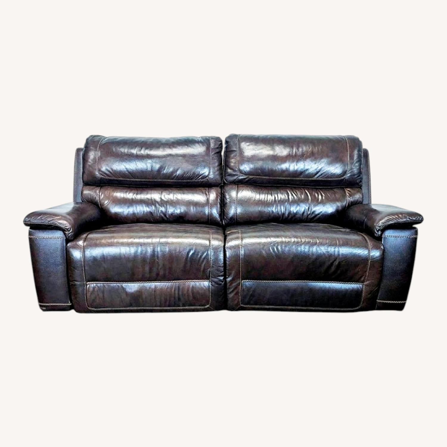 Brown Leather Reclining Loveseat - image-0