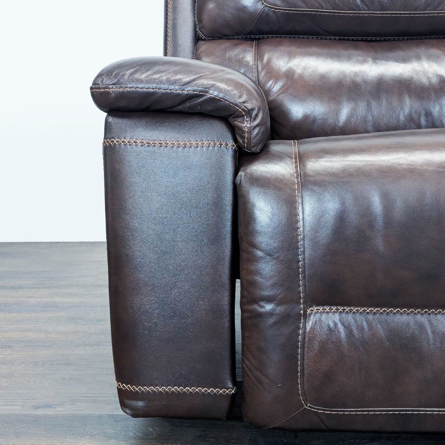 Brown Leather Reclining Loveseat - image-7