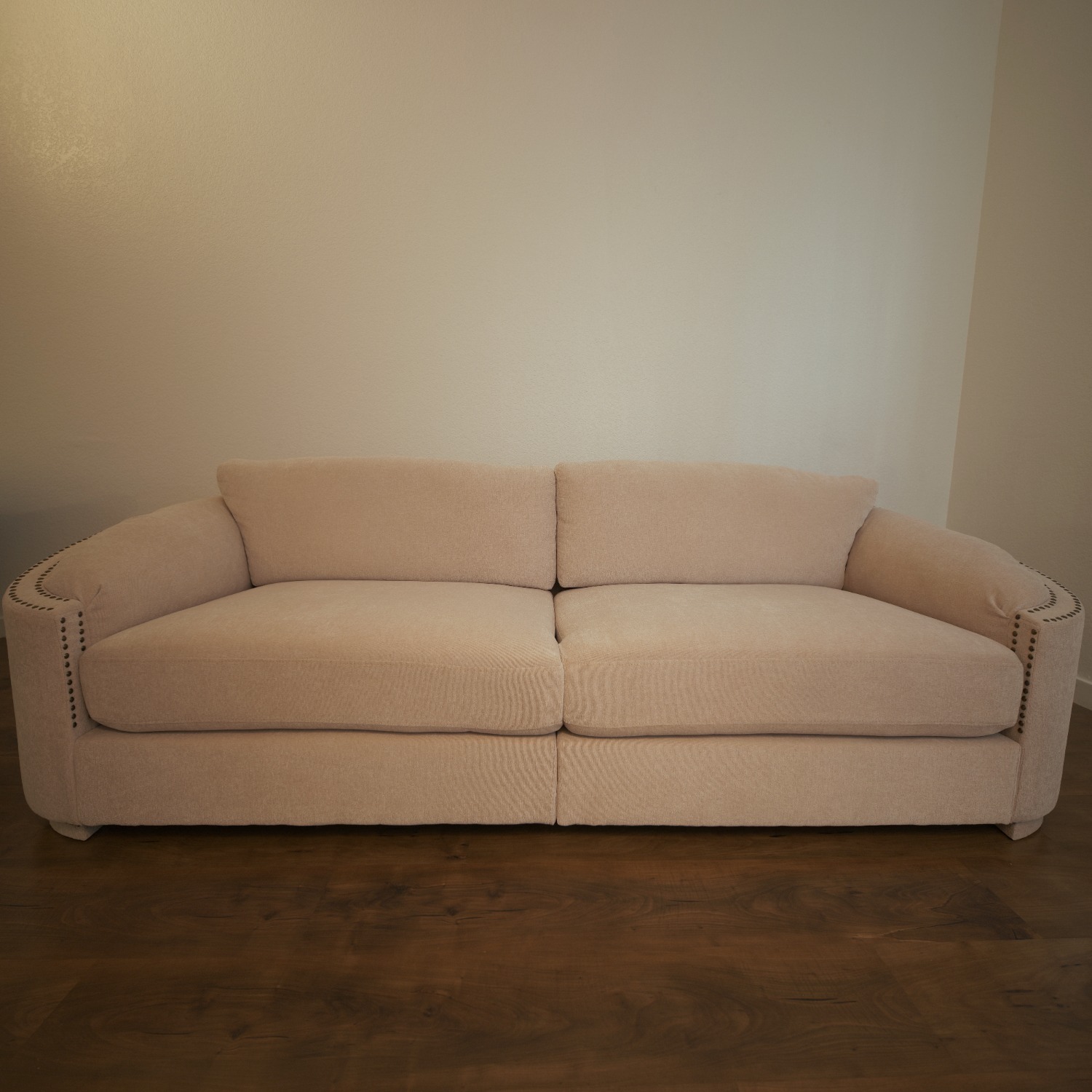 Modern Curved 3-Seat Sofa Beige Upholstered - image-1