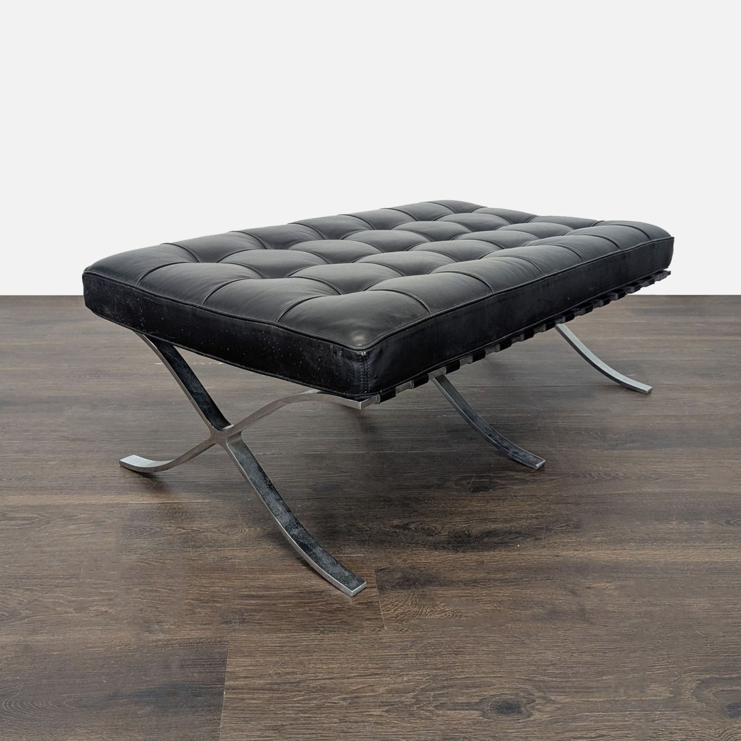 Button Tufted Leather Bench - image-4