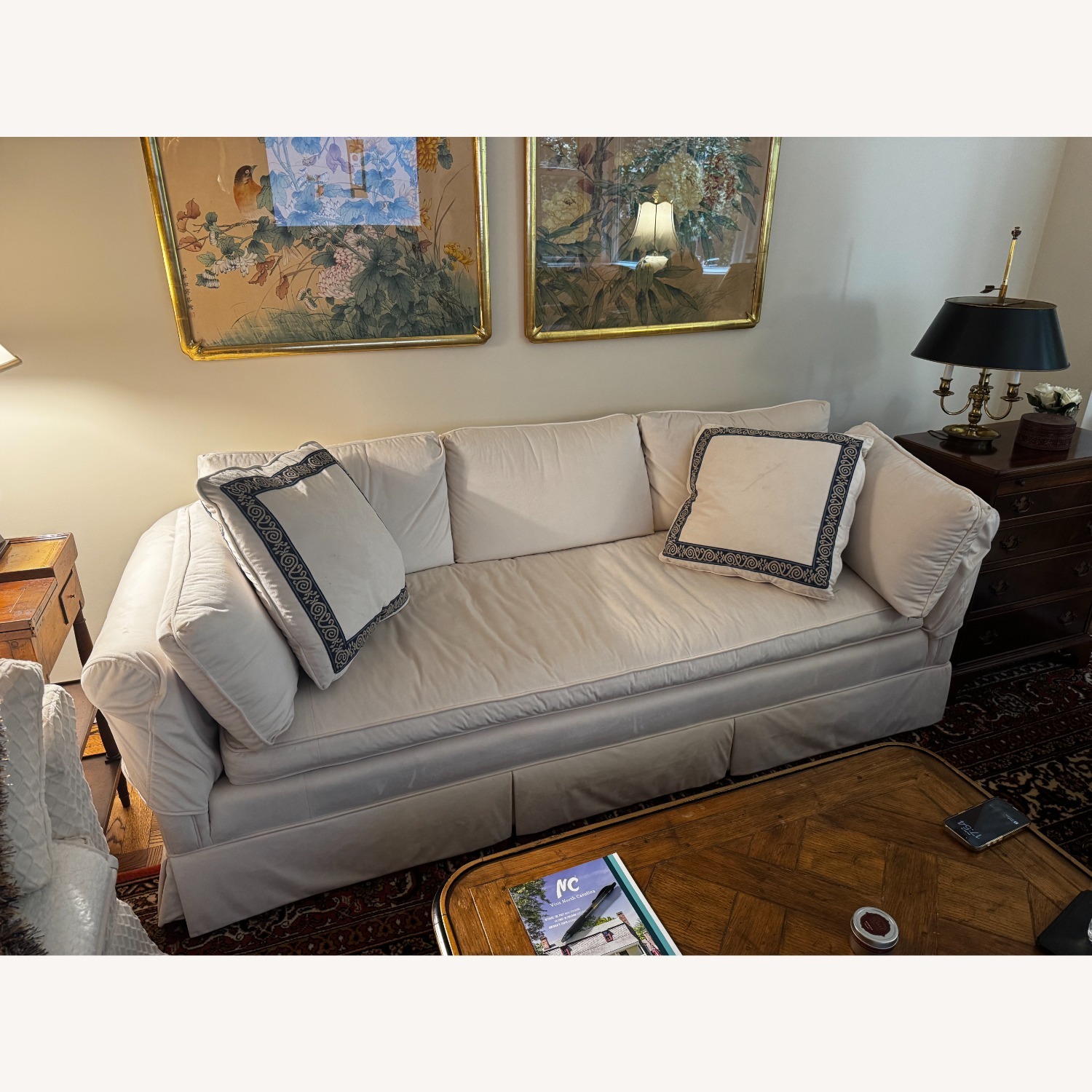 Baker Furniture White Velvet Sofa - image-2