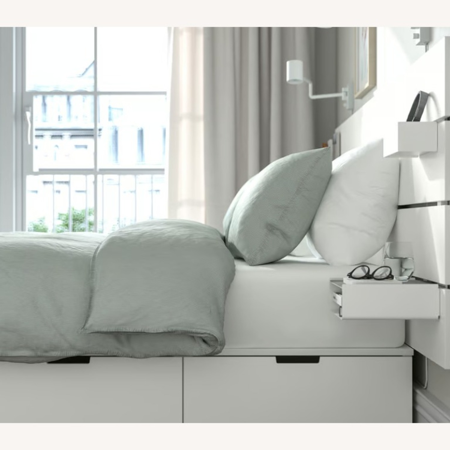 IKEA White NORDLI Bed with Headboard - image-3
