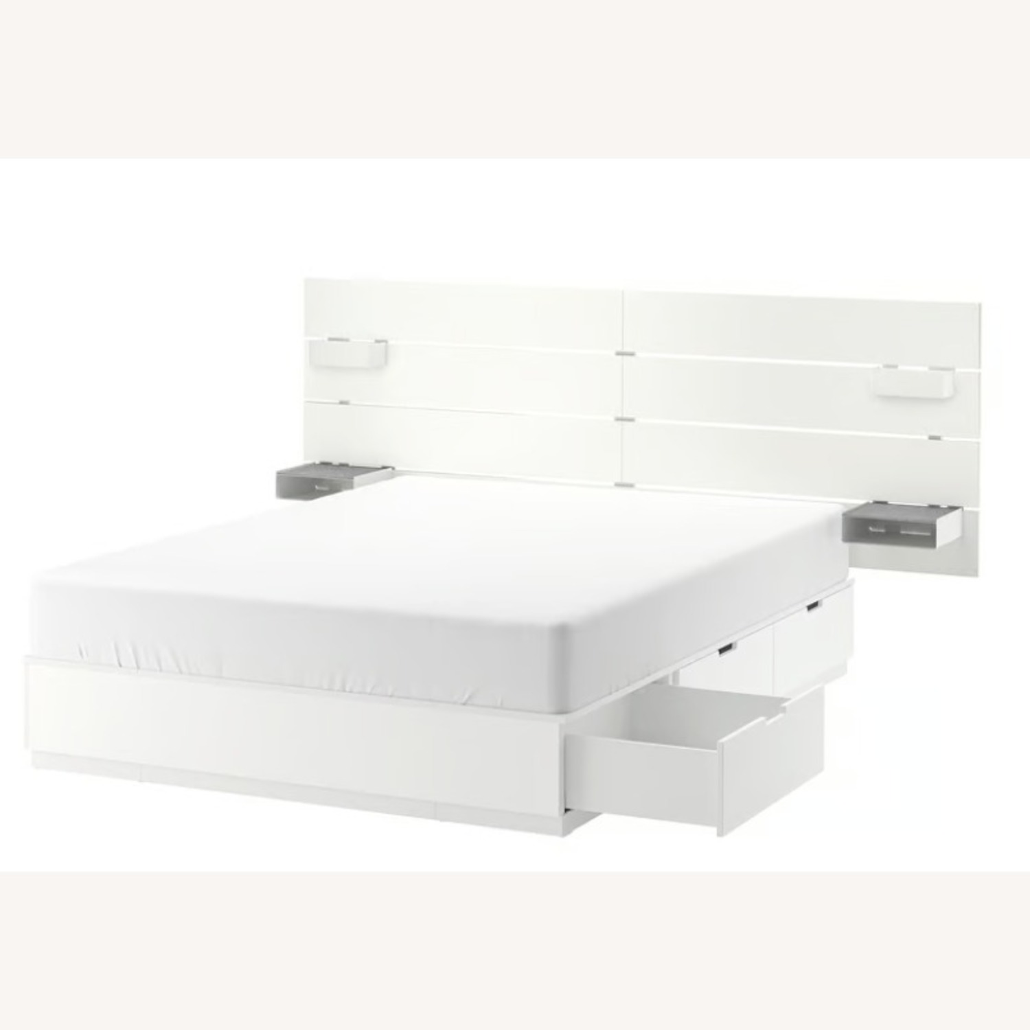 IKEA White NORDLI Bed with Headboard - image-1