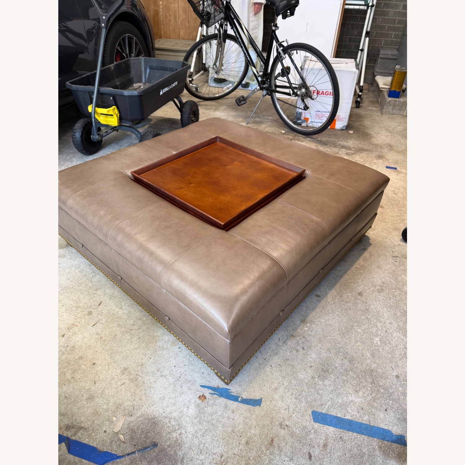 Century Furniture Dark Brown Leather Ottoman - image-2
