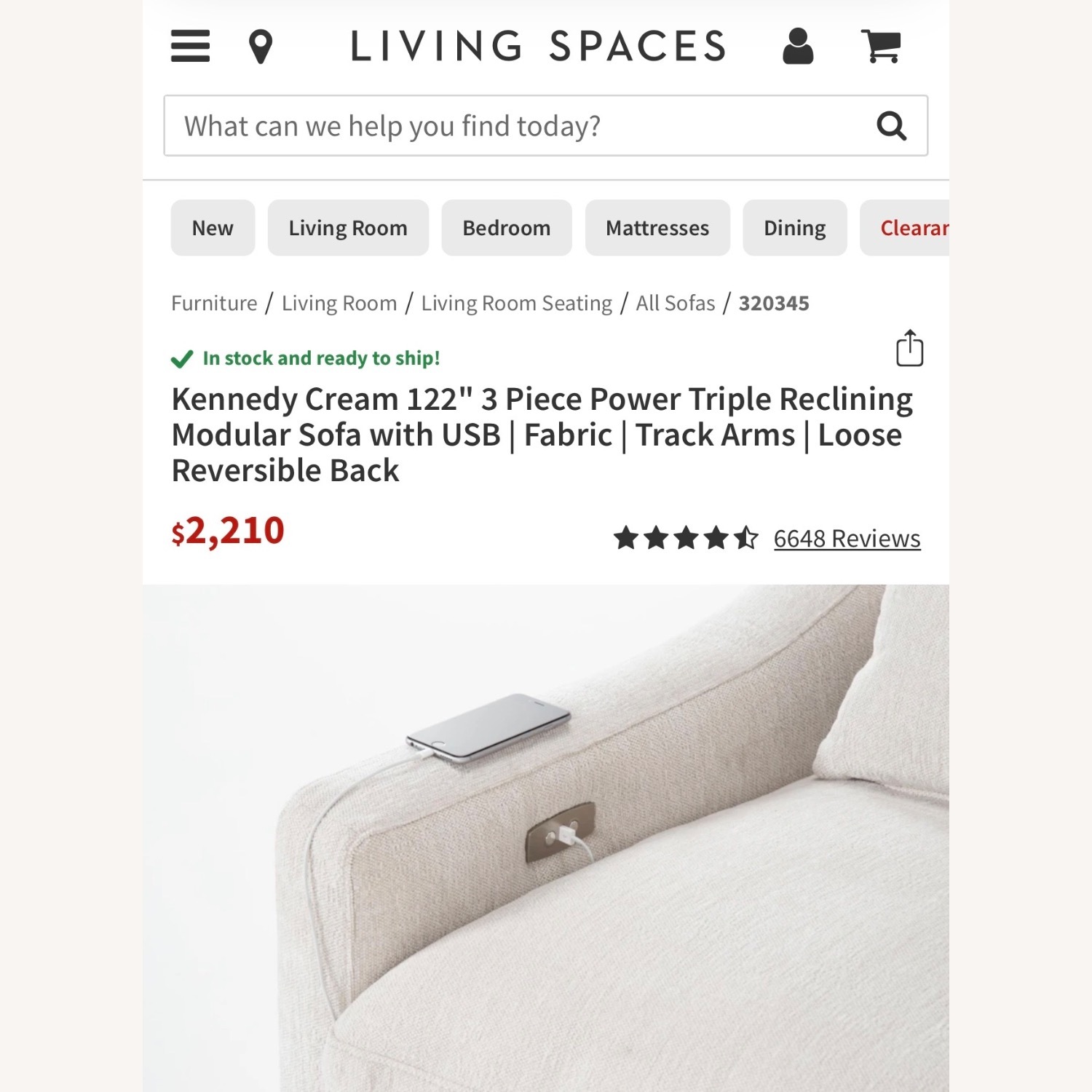 Living Spaces Light Gray Fabric 3+ Seater Sofa - image-7