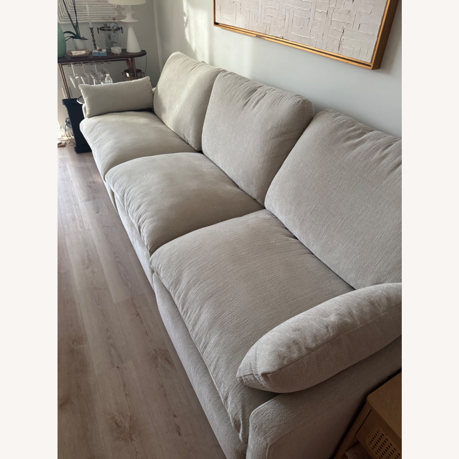 Living Spaces Light Gray Fabric 3+ Seater Sofa - image-8