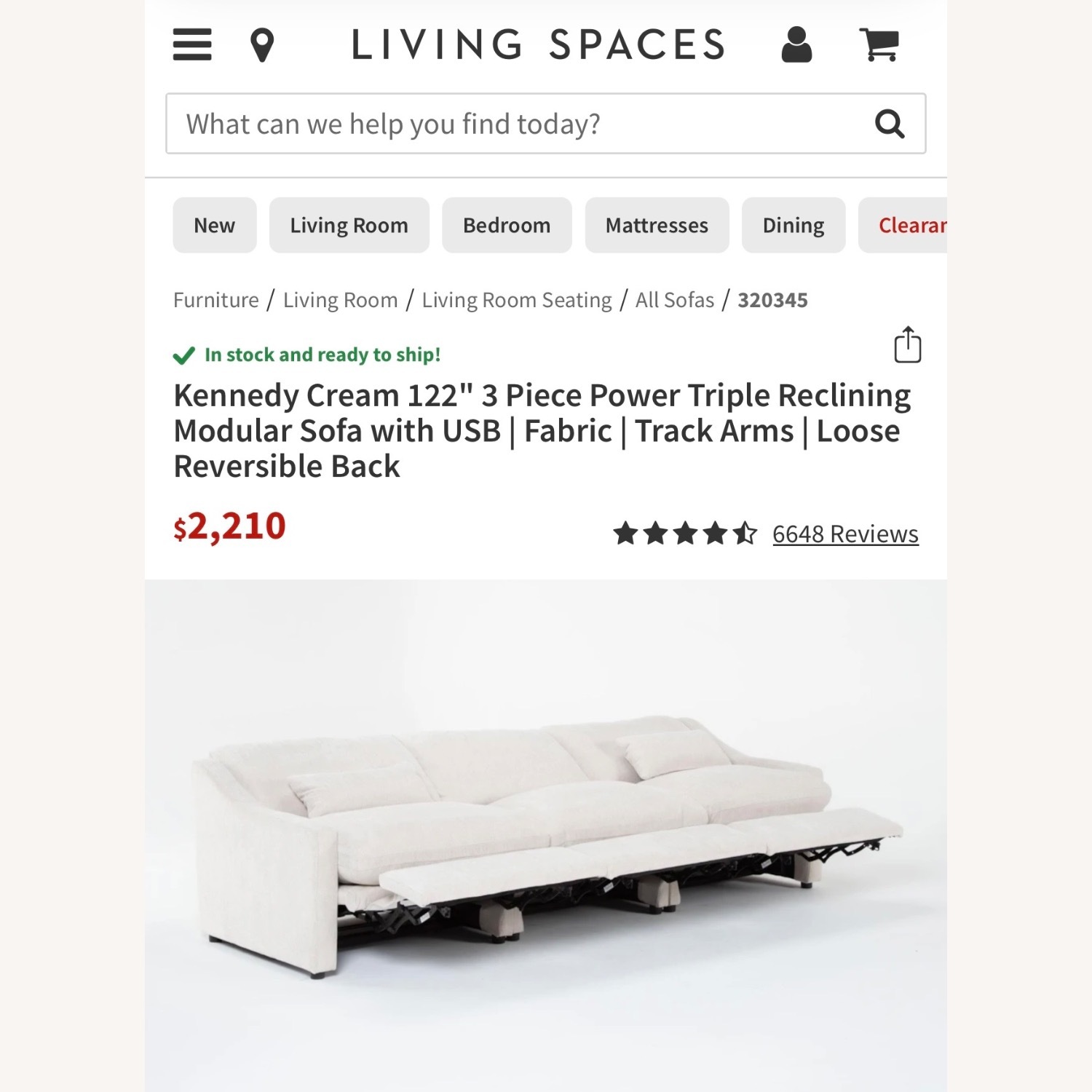 Living Spaces Light Gray Fabric 3+ Seater Sofa - image-6
