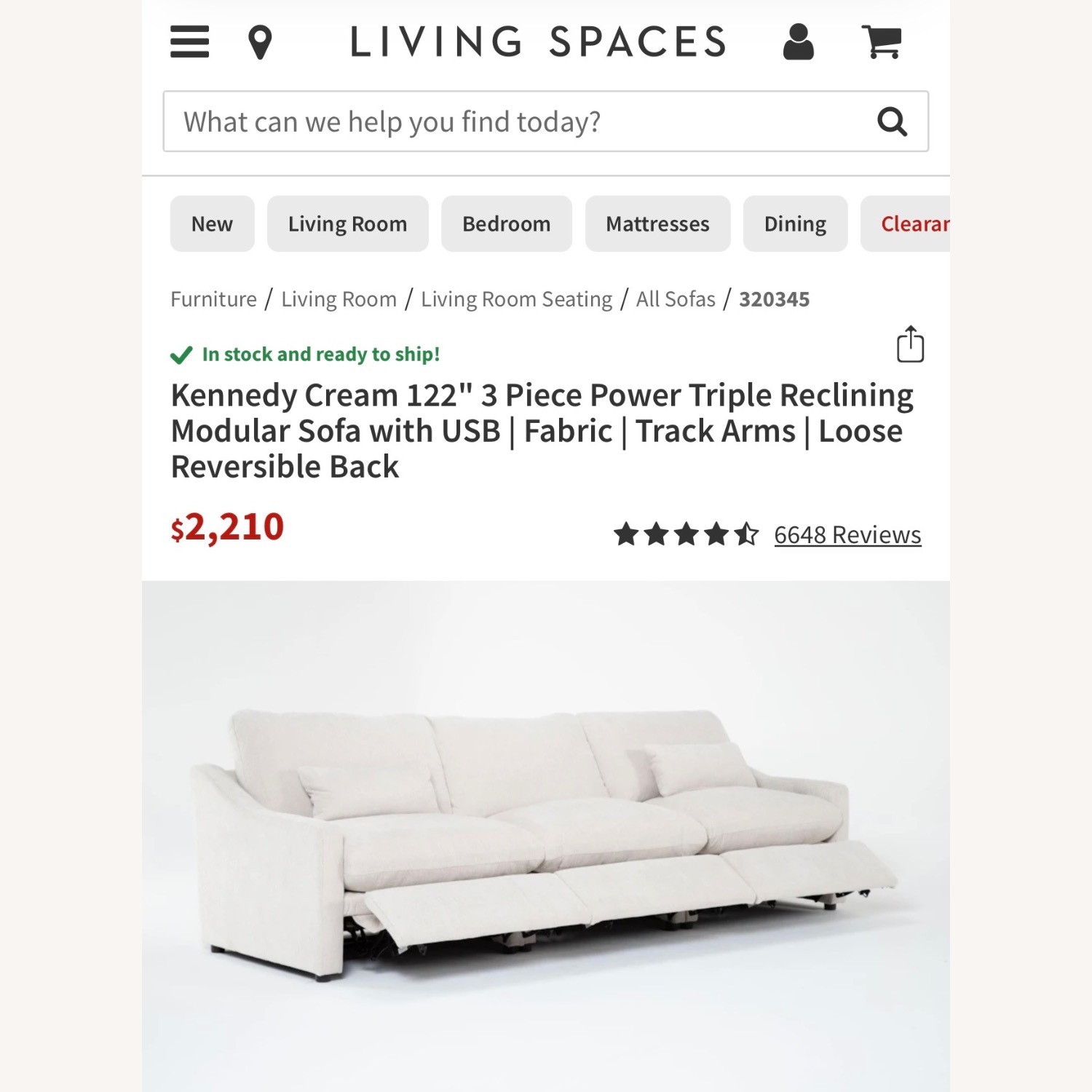Living Spaces Light Gray Fabric 3+ Seater Sofa - image-5