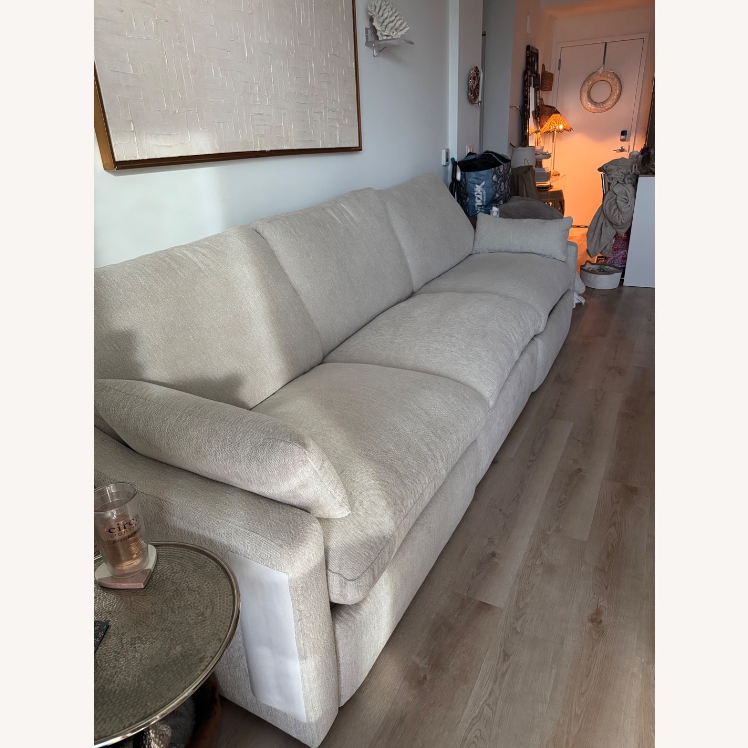Living Spaces Light Gray Fabric 3+ Seater Sofa - image-2
