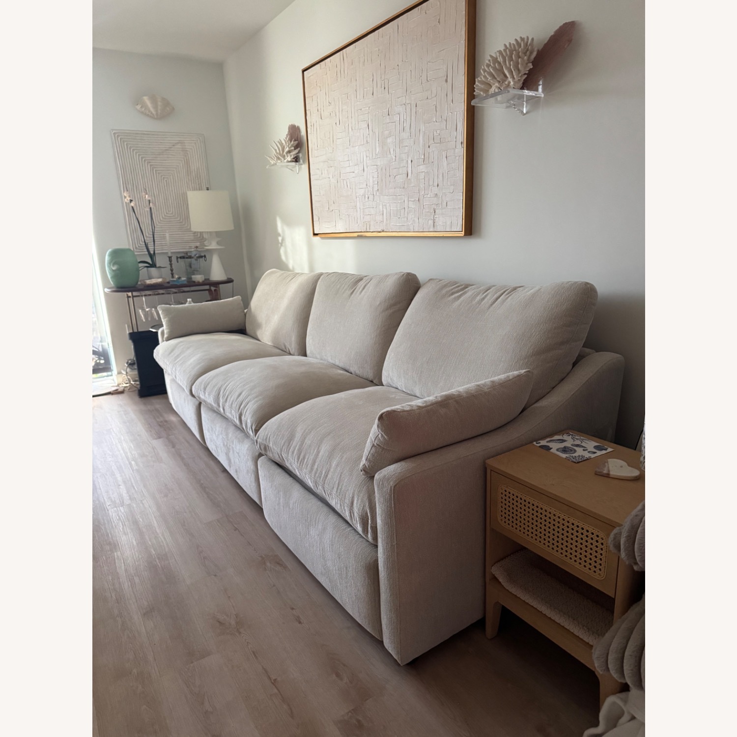 Living Spaces Light Gray Fabric 3+ Seater Sofa - image-3