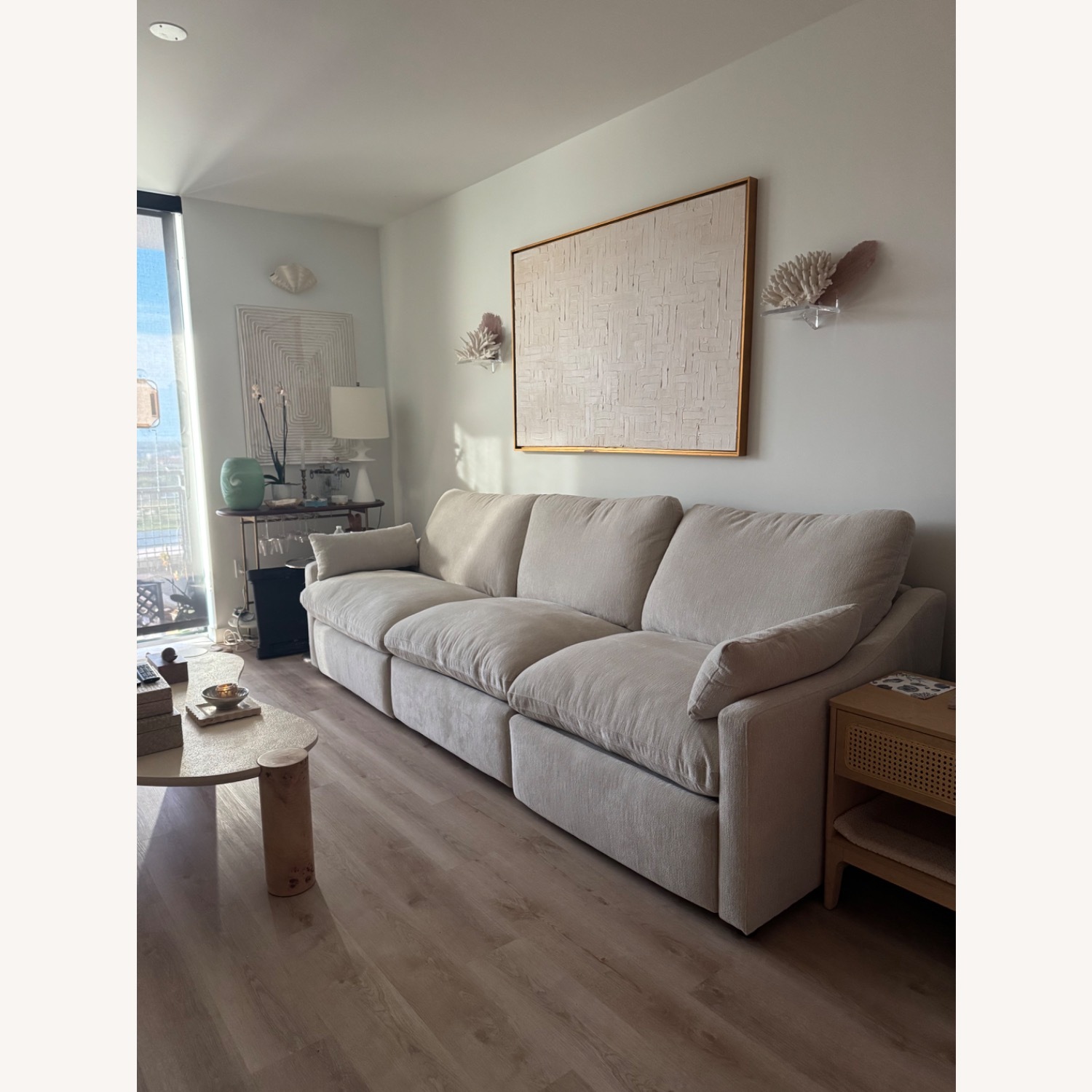 Living Spaces Light Gray Fabric 3+ Seater Sofa - image-1