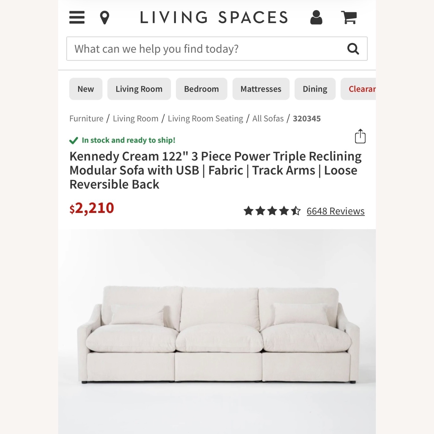 Living Spaces Light Gray Fabric 3+ Seater Sofa - image-4