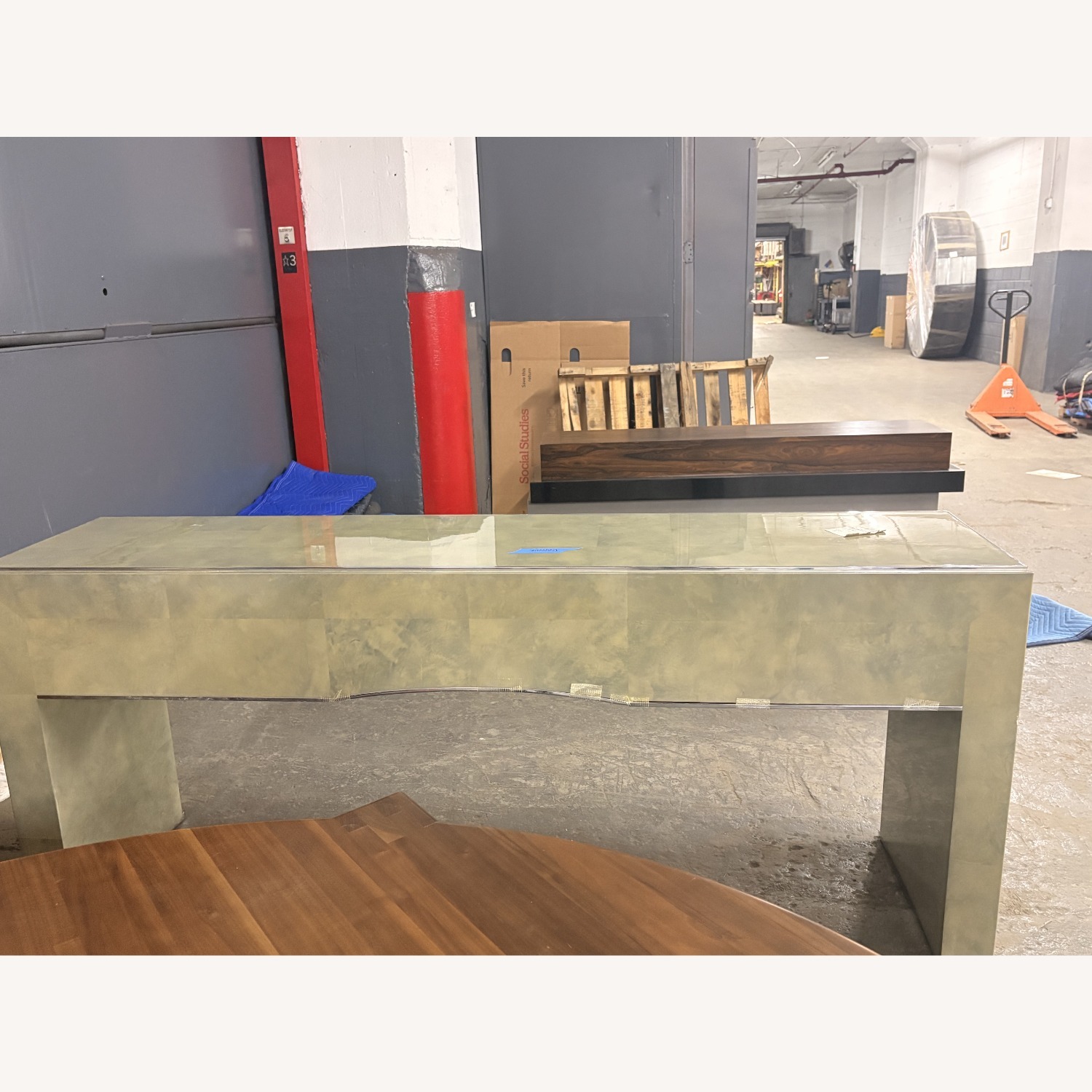Grey-Green Modern Console with 3 Drawers - image-7