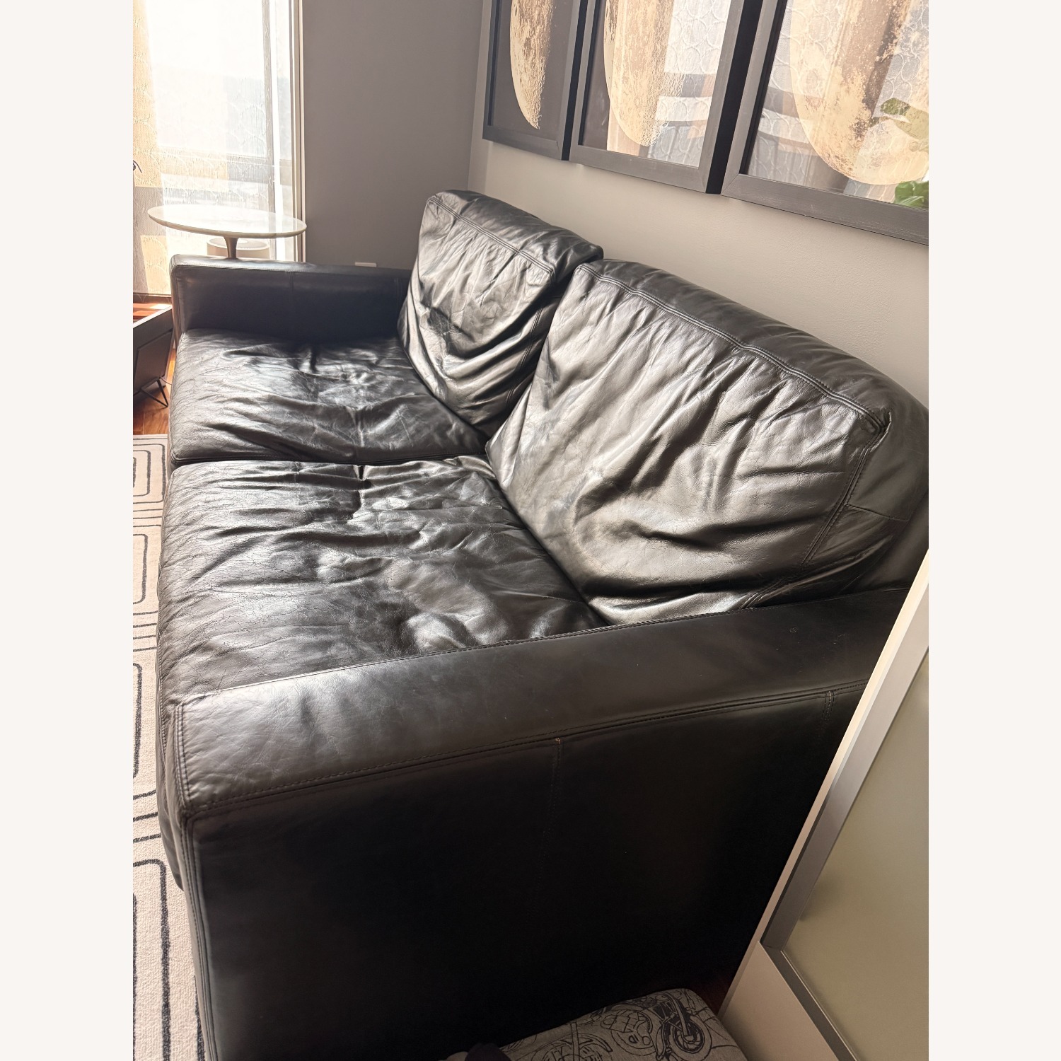 Restoration Hardware Maxwell Black Leather 2-Cushion Sofa  - image-2