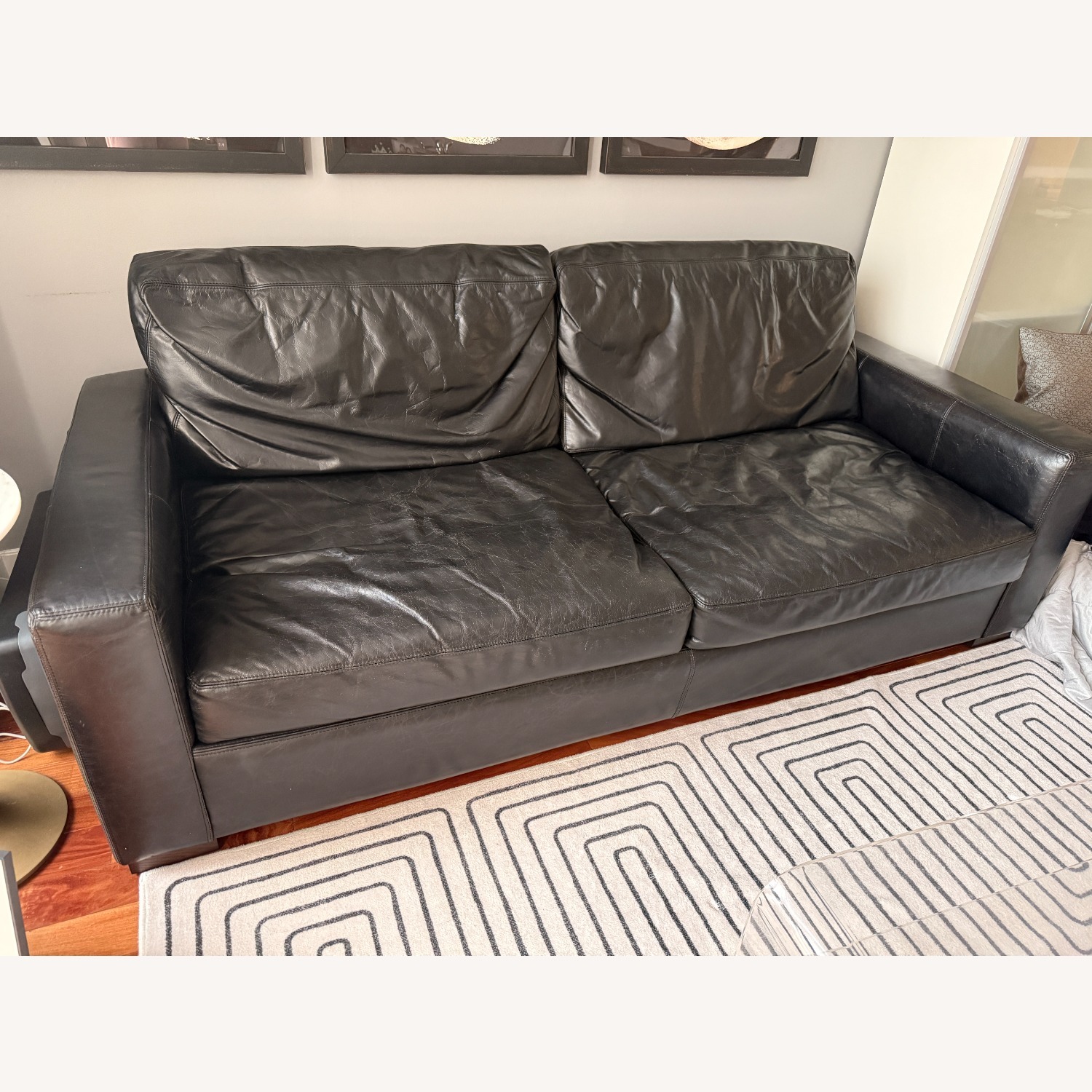 Restoration Hardware Maxwell Black Leather 2-Cushion Sofa  - image-1