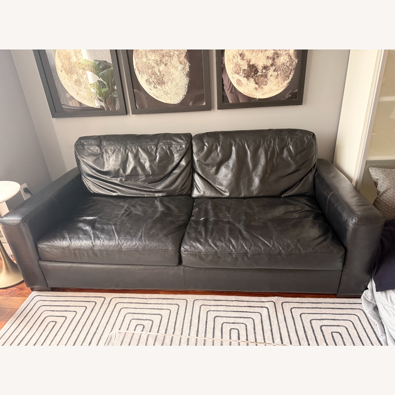 Restoration Hardware Maxwell Black Leather 2-Cushion Sofa  - image-3