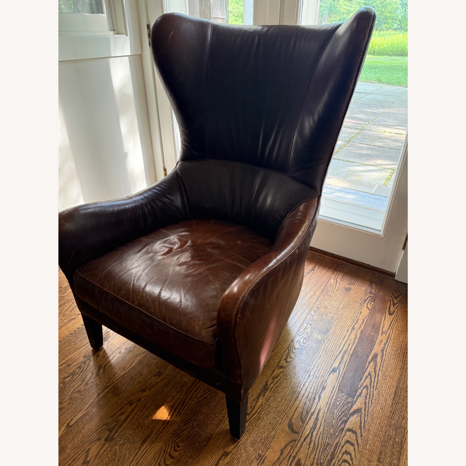 Crate & Barrel Dark Brown Leather Armchair - image-3