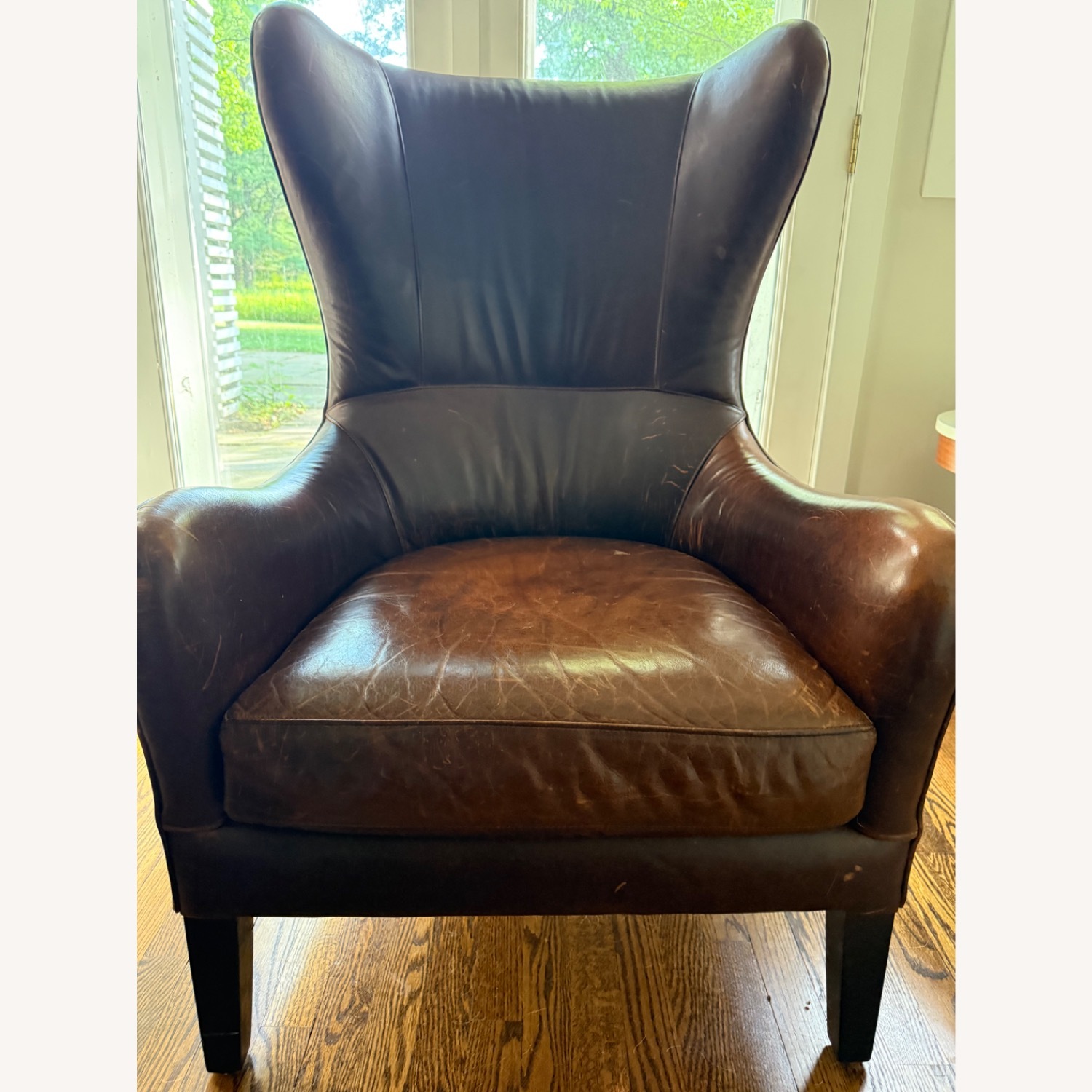Crate & Barrel Dark Brown Leather Armchair - image-8