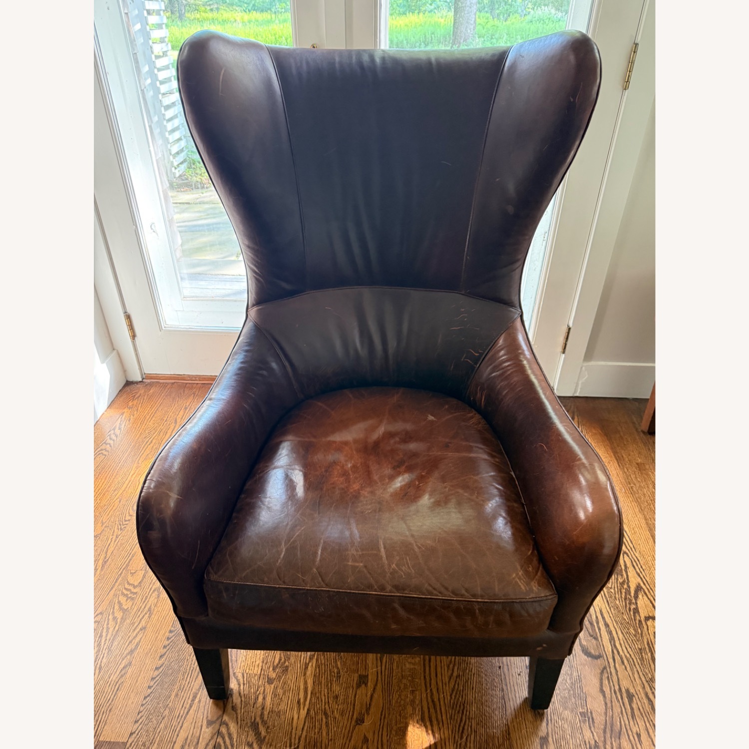 Crate & Barrel Dark Brown Leather Armchair - image-1