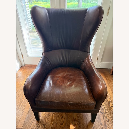 Used Crate & Barrel Dark Brown Leather Armchair for sale on AptDeco