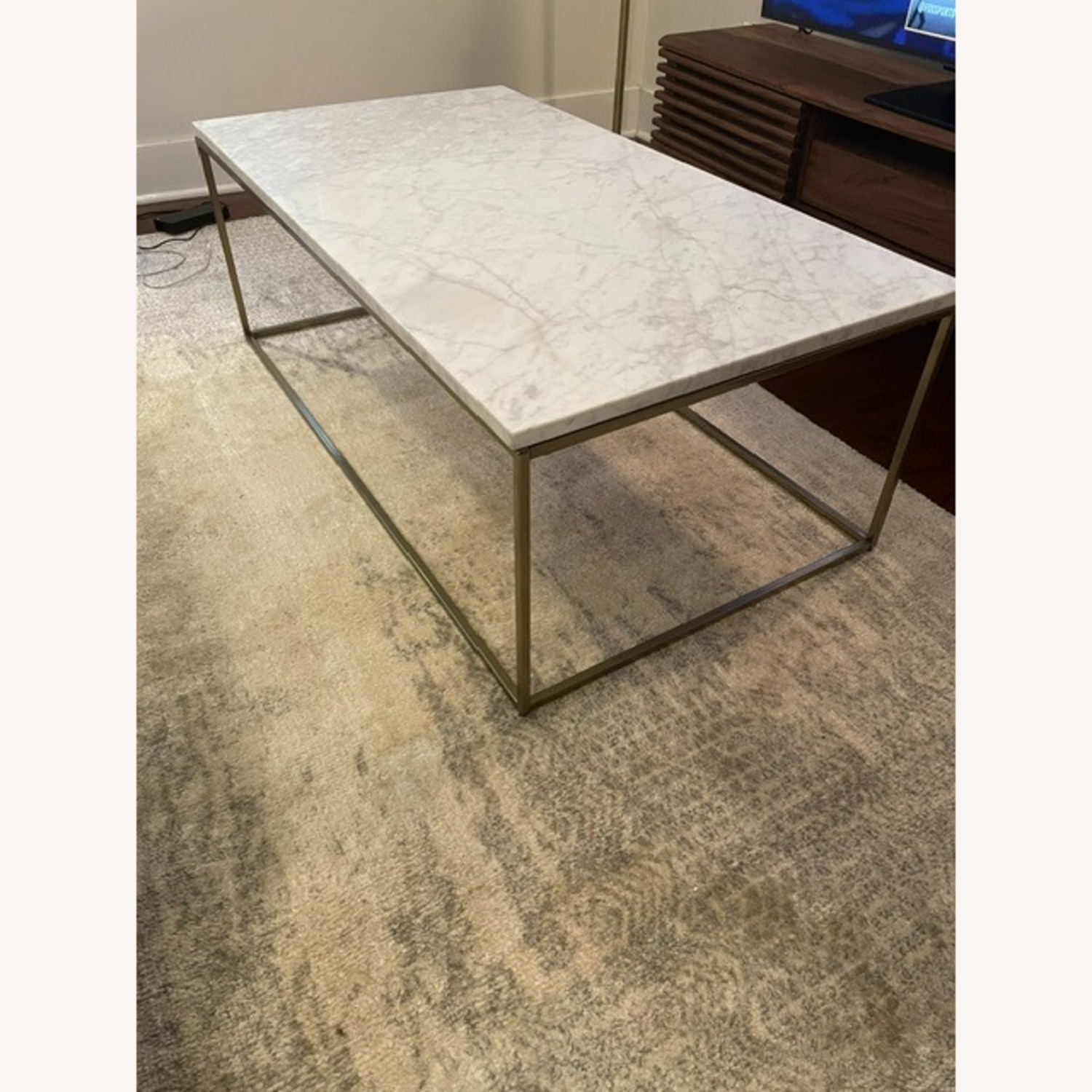 West Elm Light Gray Marble Coffee Table - image-1