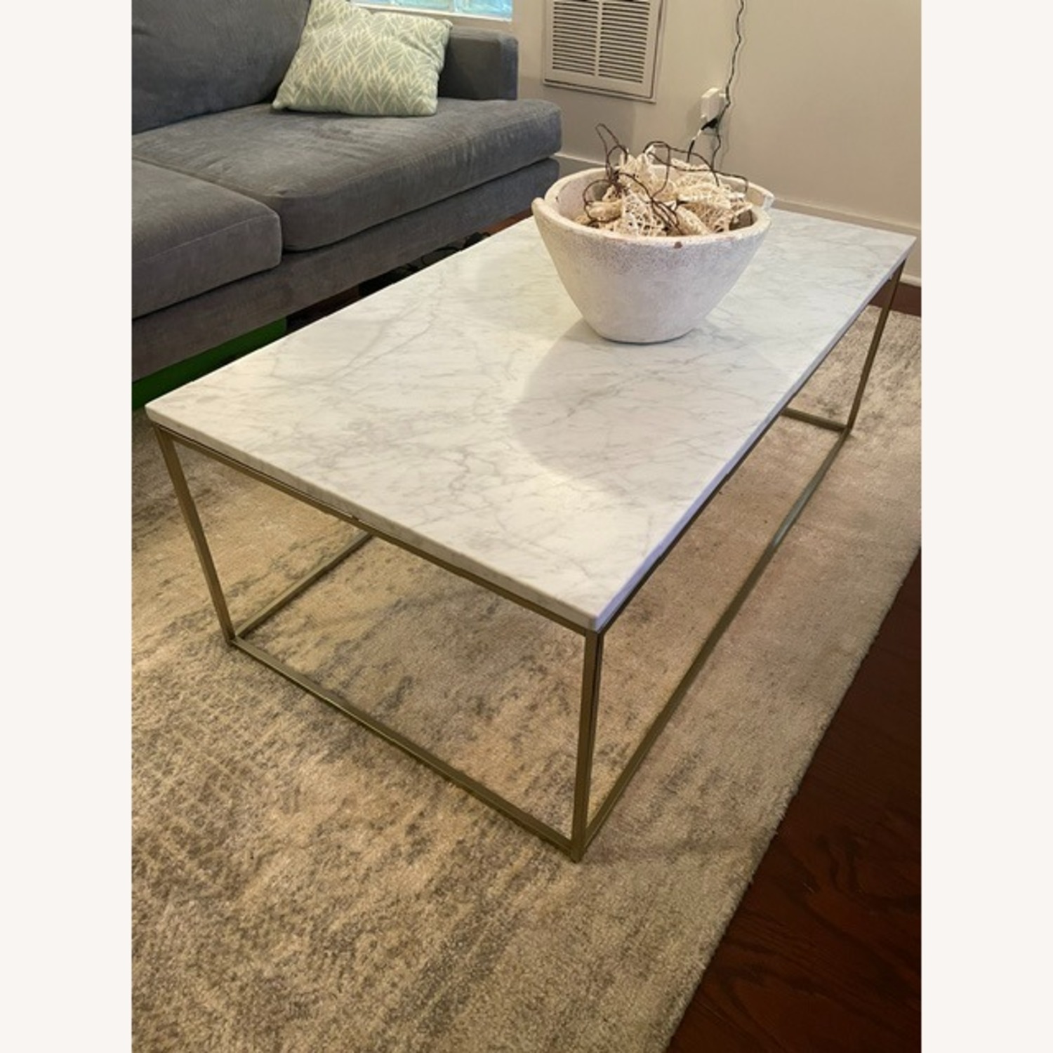 West Elm Light Gray Marble Coffee Table - image-2