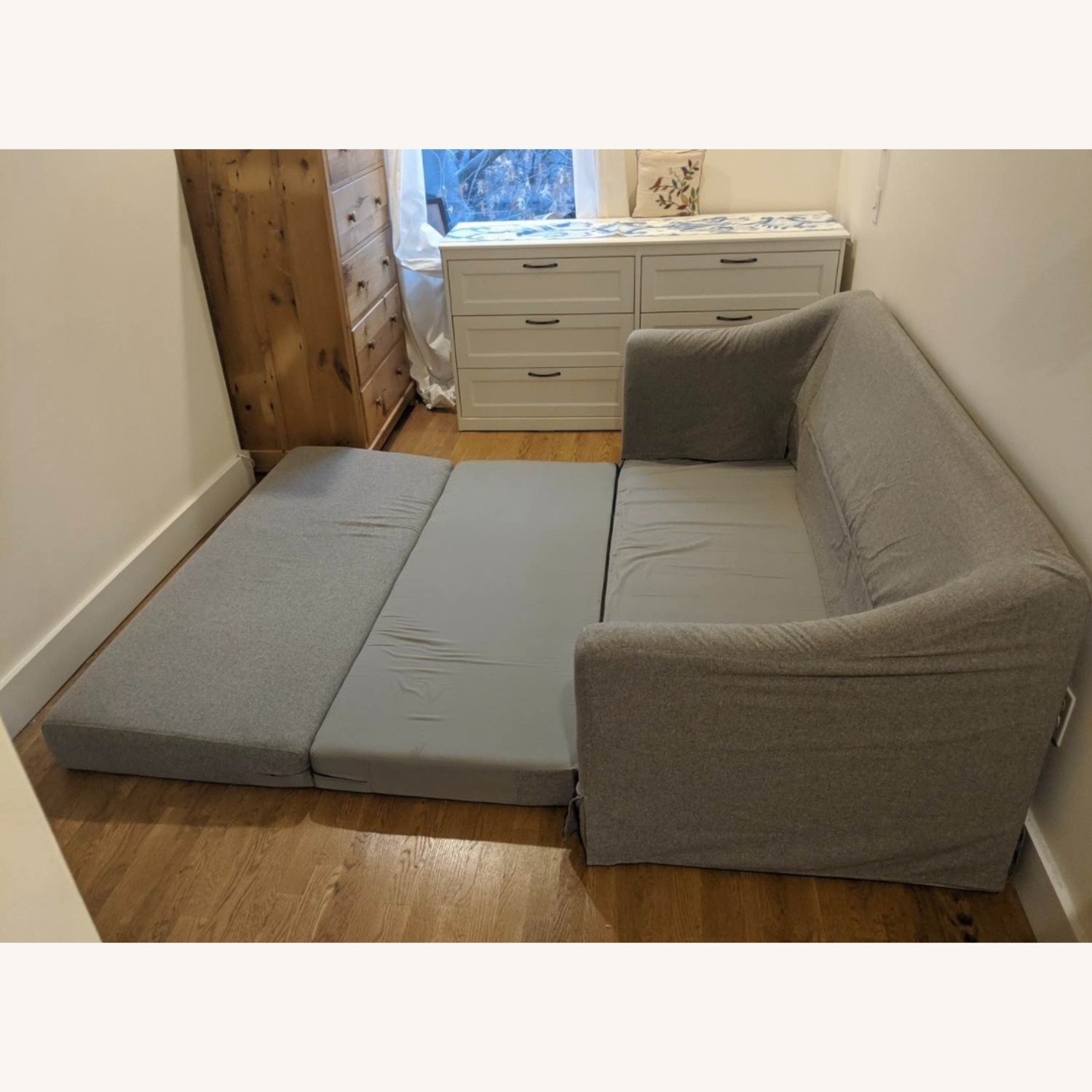 Pottery Barn Grey Sleeper Sofa - image-3