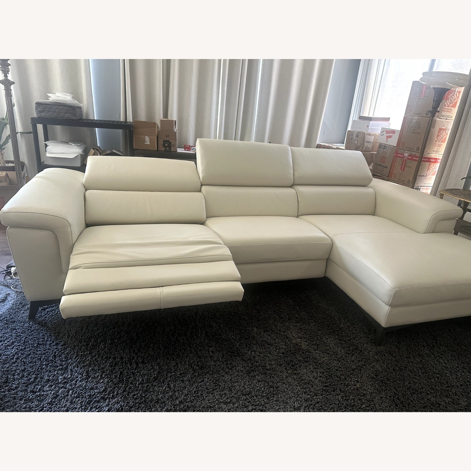Maxdivani White Leather Chaise Sofa - image-2