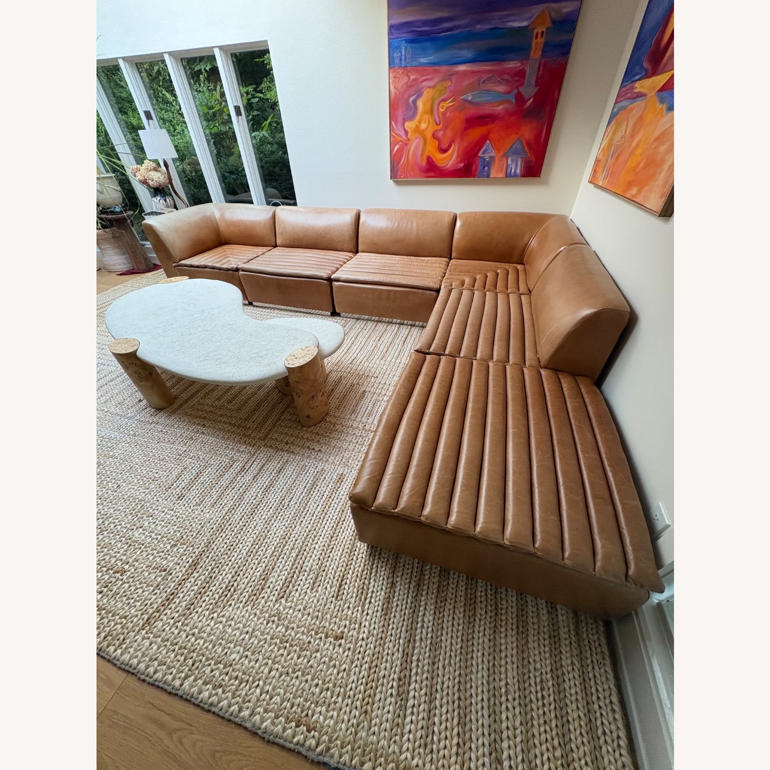 CB2 Salon Light Brown Leather 3+ Piece Sectional - image-1