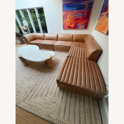 Used CB2 Salon Light Brown Leather 3+ Piece Sectional for sale on AptDeco