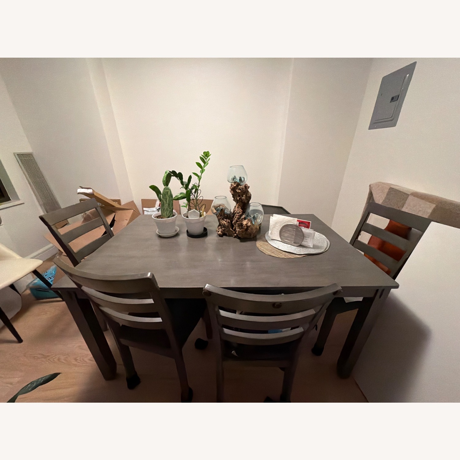 Ashley Signature Design Gray Wood 6 Person Dining Table Chairs and Bench - image-2