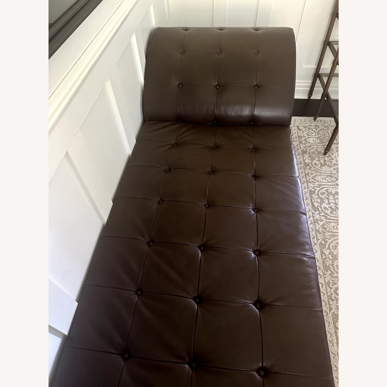 Brown Leather Psychoanalytic Couch Chaise Lounge - image-2