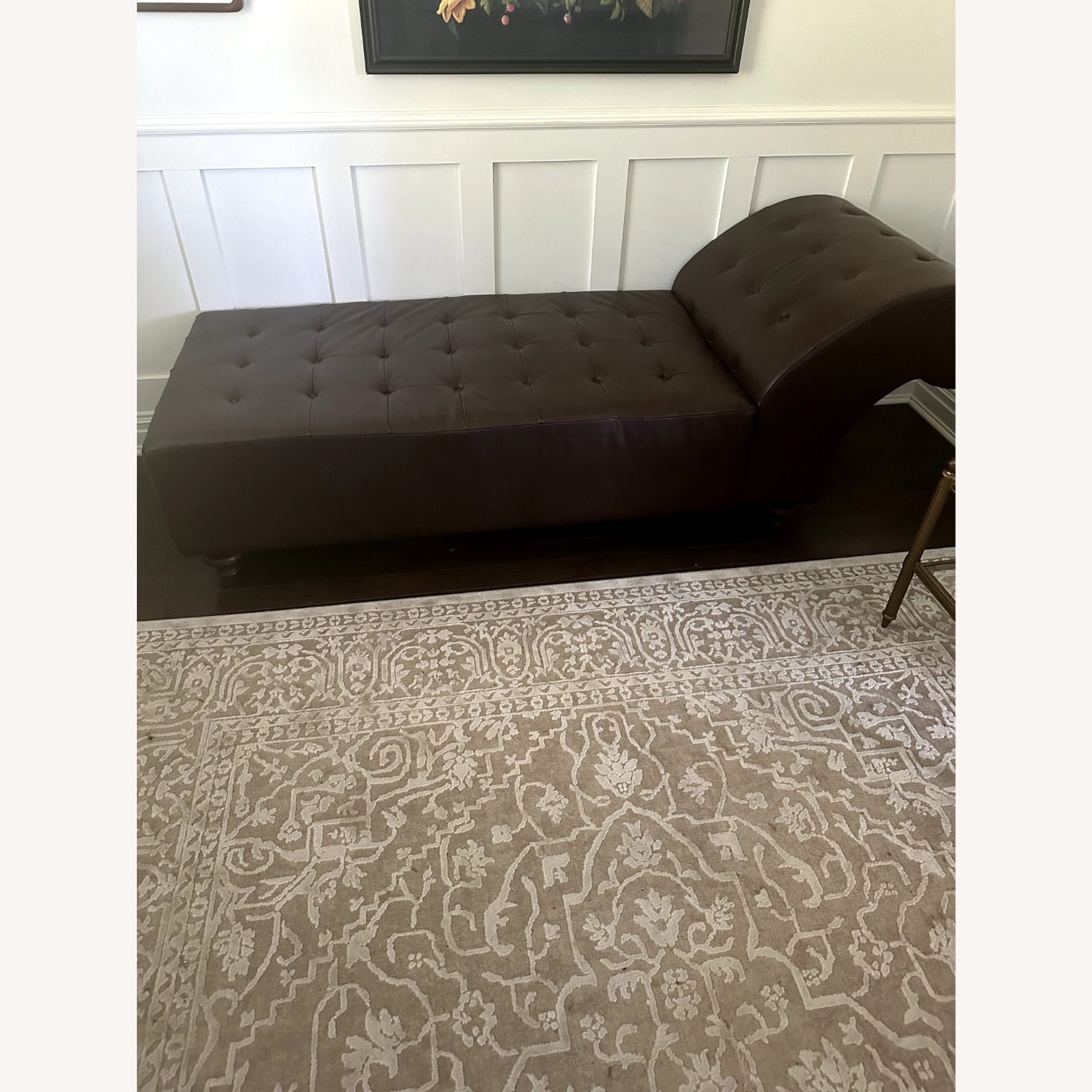 Brown Leather Psychoanalytic Couch Chaise Lounge - image-3
