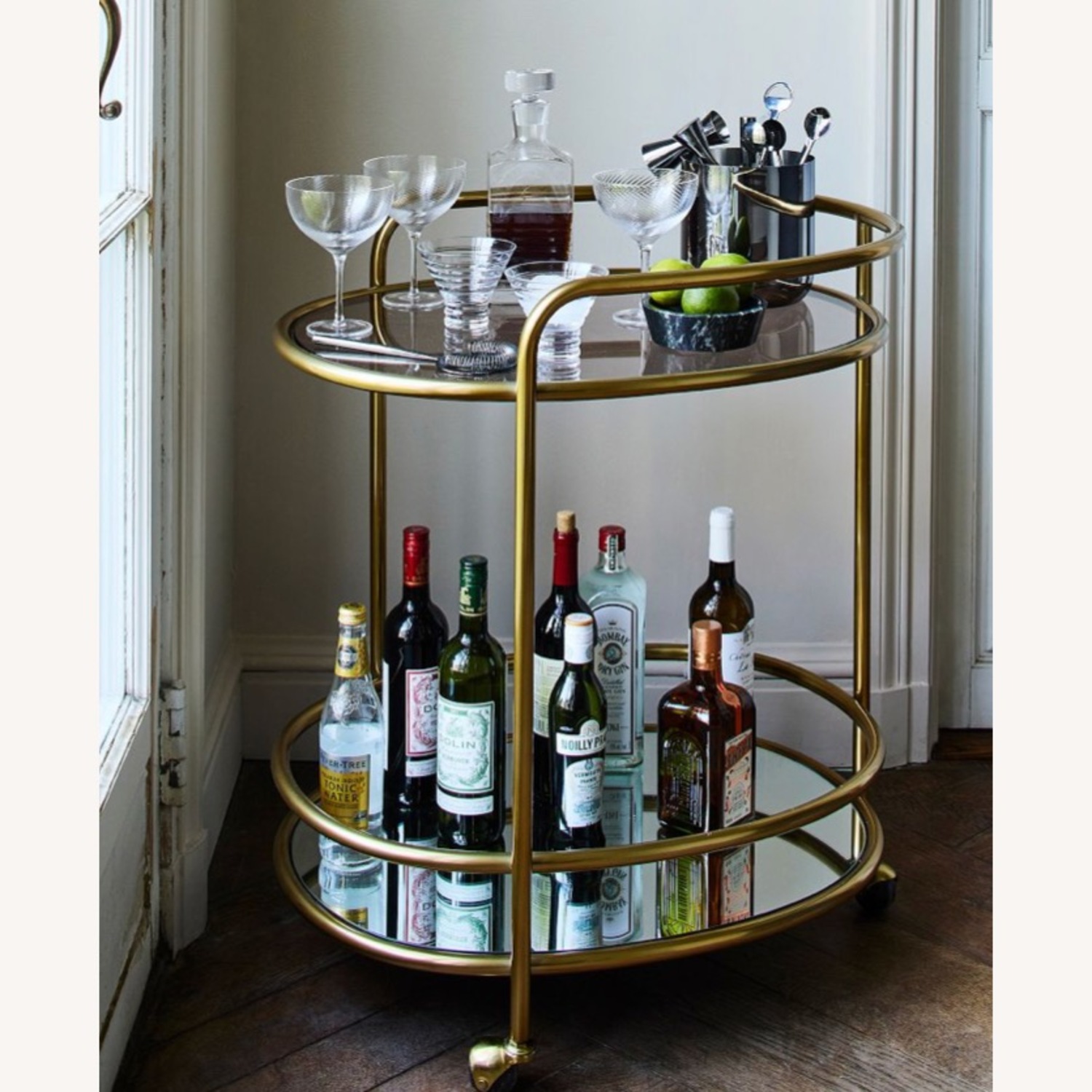 West Elm Gold Glass Bar Cart - image-1