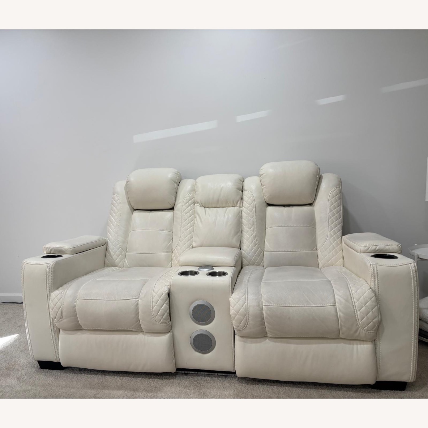 Ashley Furniture White Leather Loveseat - image-3