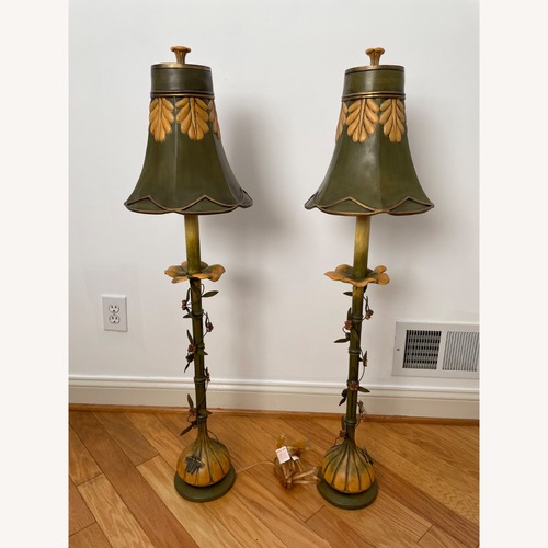 Used Pair Vintage Art Nouveau Botanical Buffet Lamps for sale on AptDeco