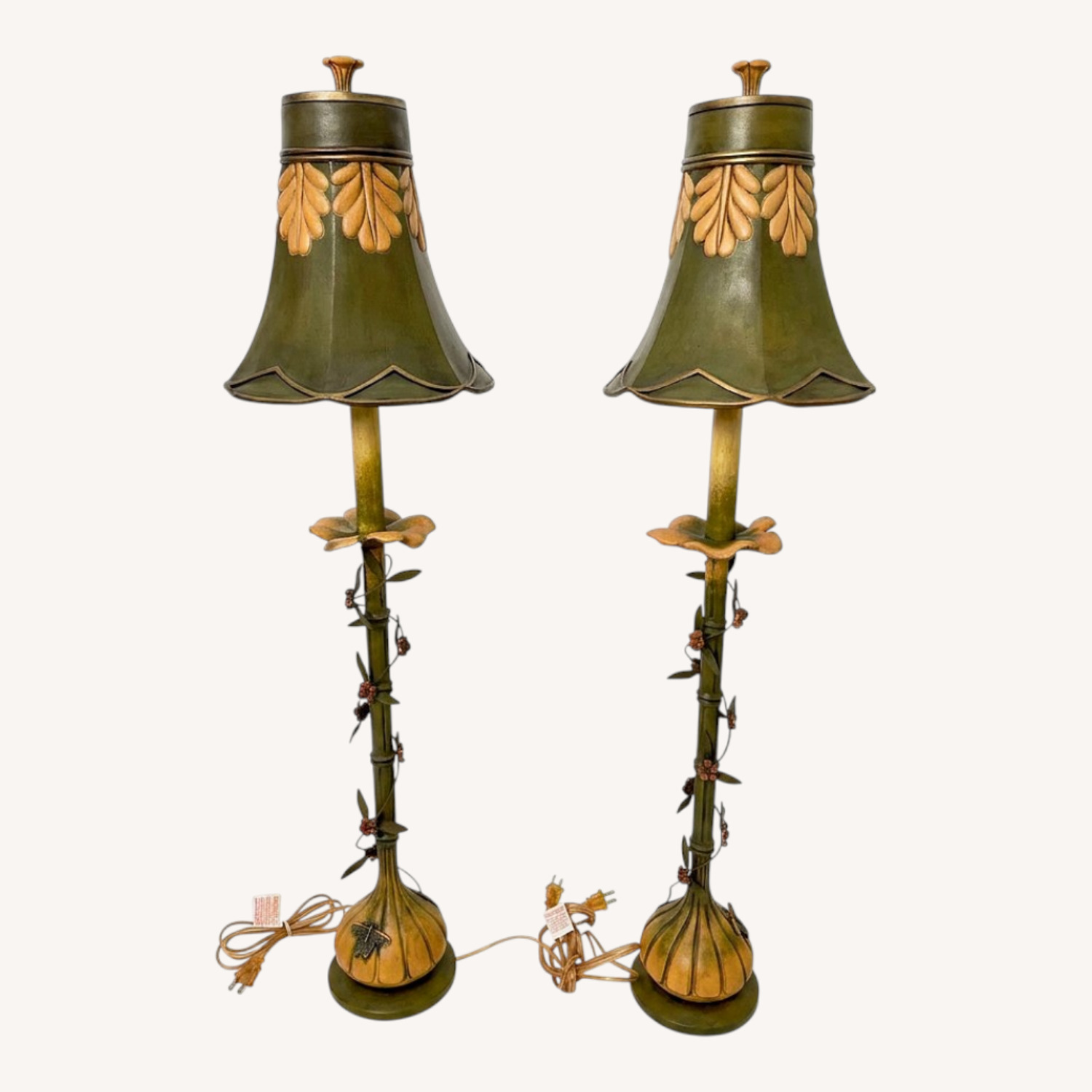 Pair Vintage Art Nouveau Botanical Buffet Lamps - image-0