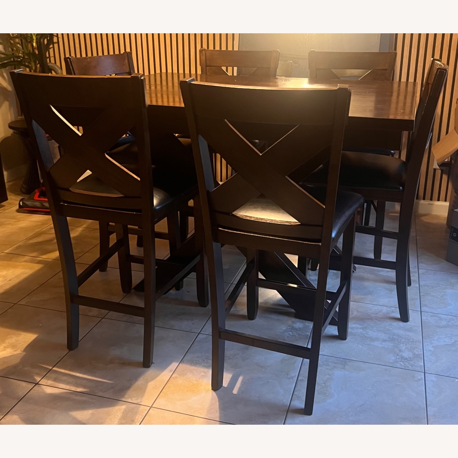 Dark Wood Dining Table Set with 6 Chairs - image-6