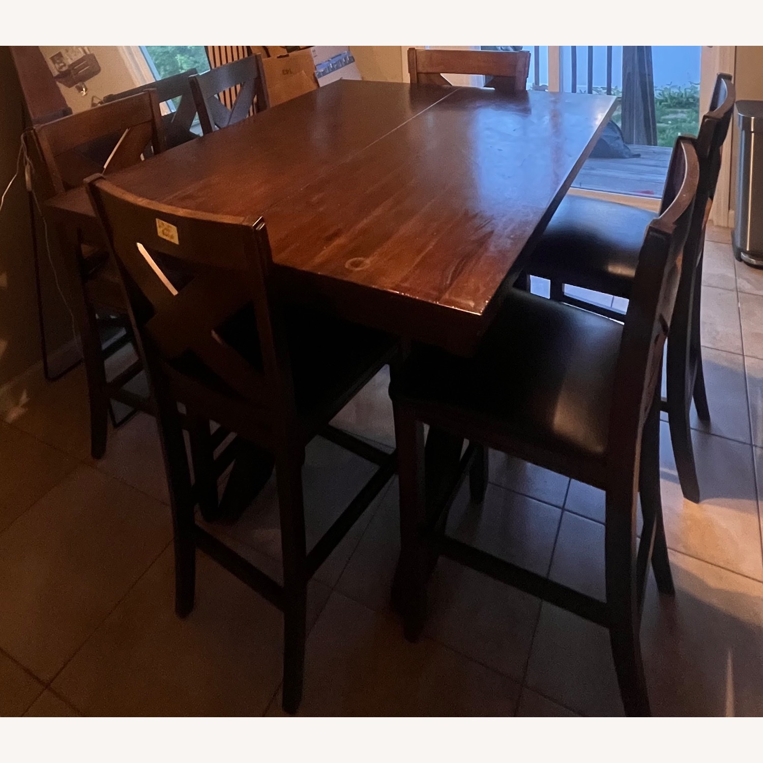 Dark Wood Dining Table Set with 6 Chairs - image-5