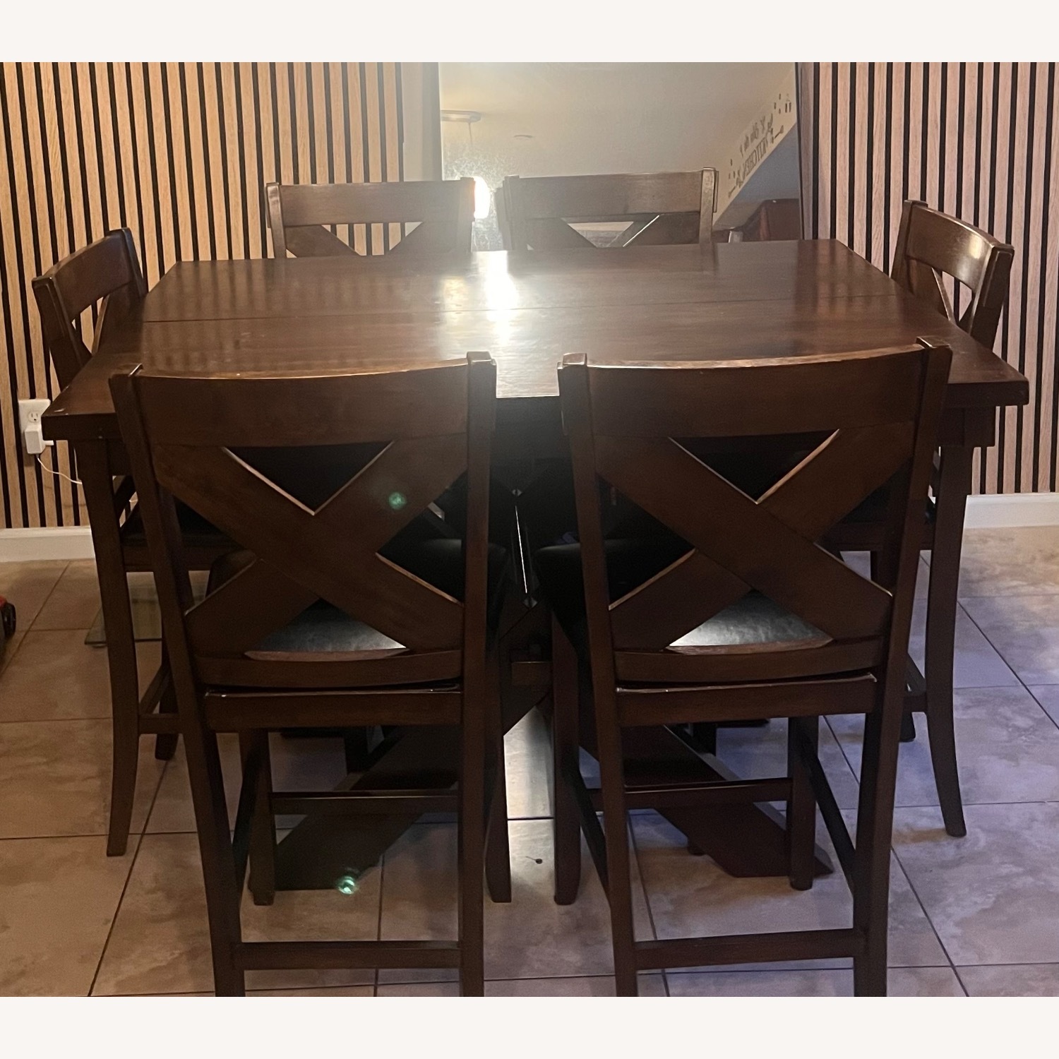Dark Wood Dining Table Set with 6 Chairs - image-1
