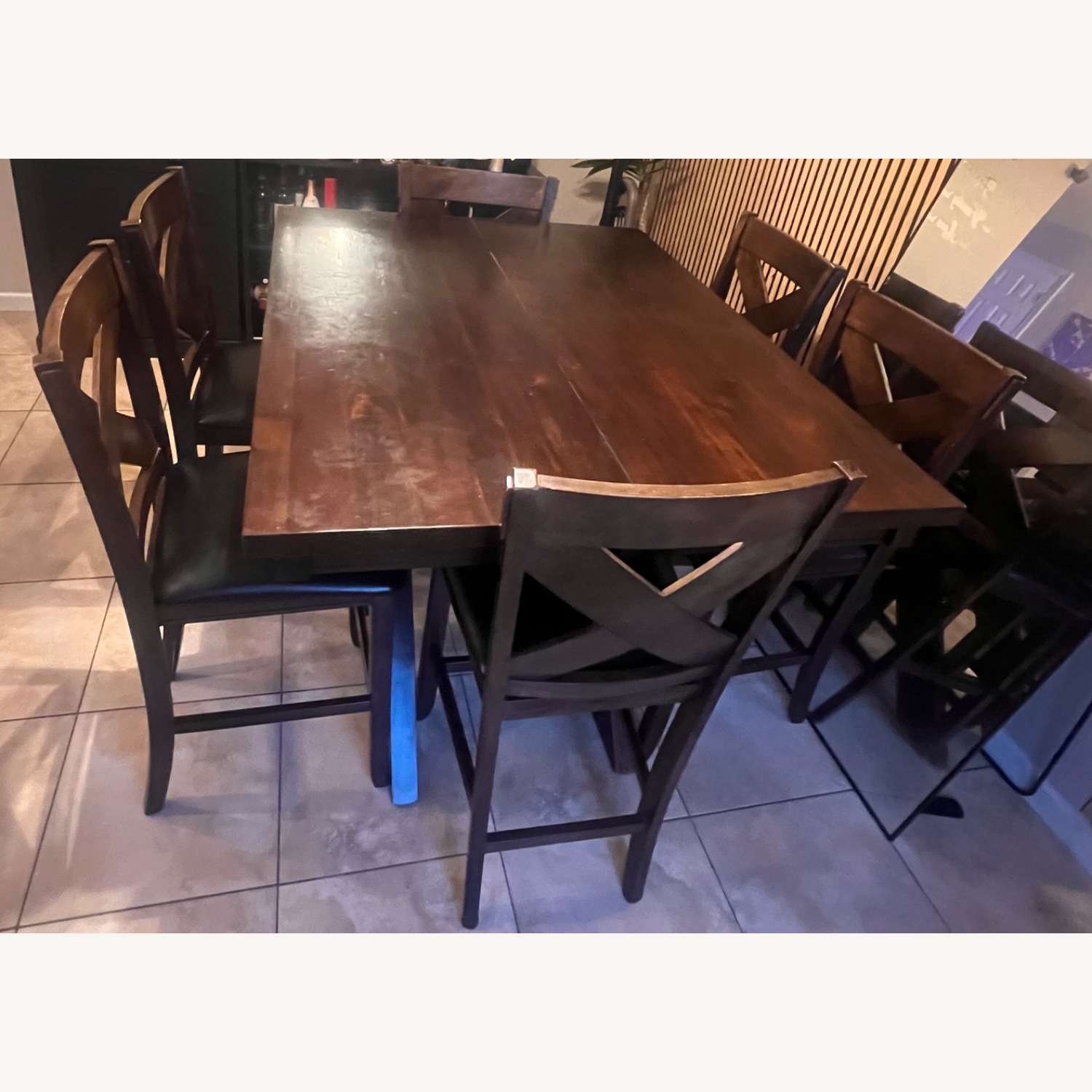 Dark Wood Dining Table Set with 6 Chairs - image-4
