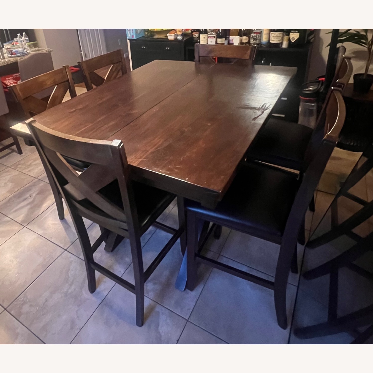 Dark Wood Dining Table Set with 6 Chairs - image-3