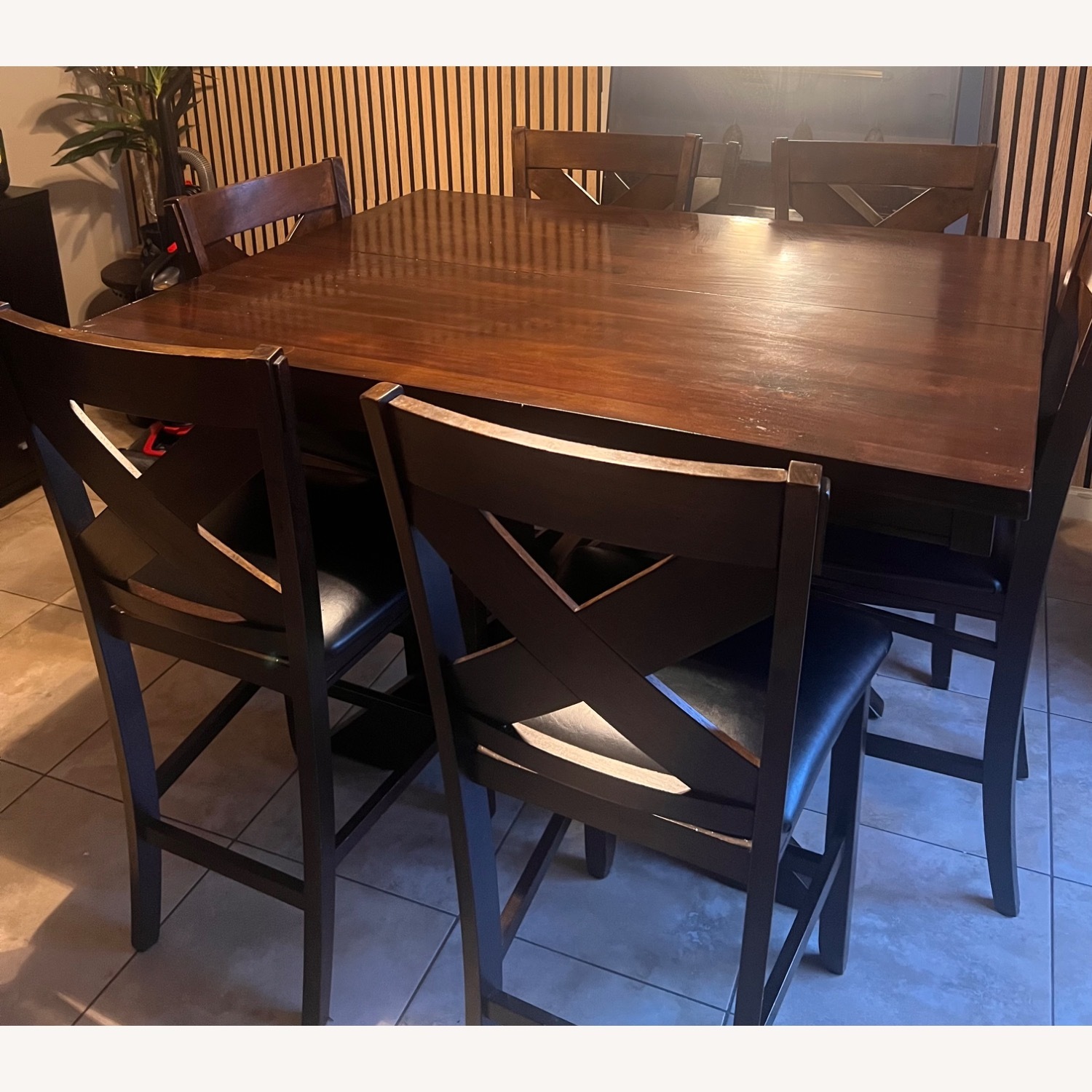 Dark Wood Dining Table Set with 6 Chairs - image-8