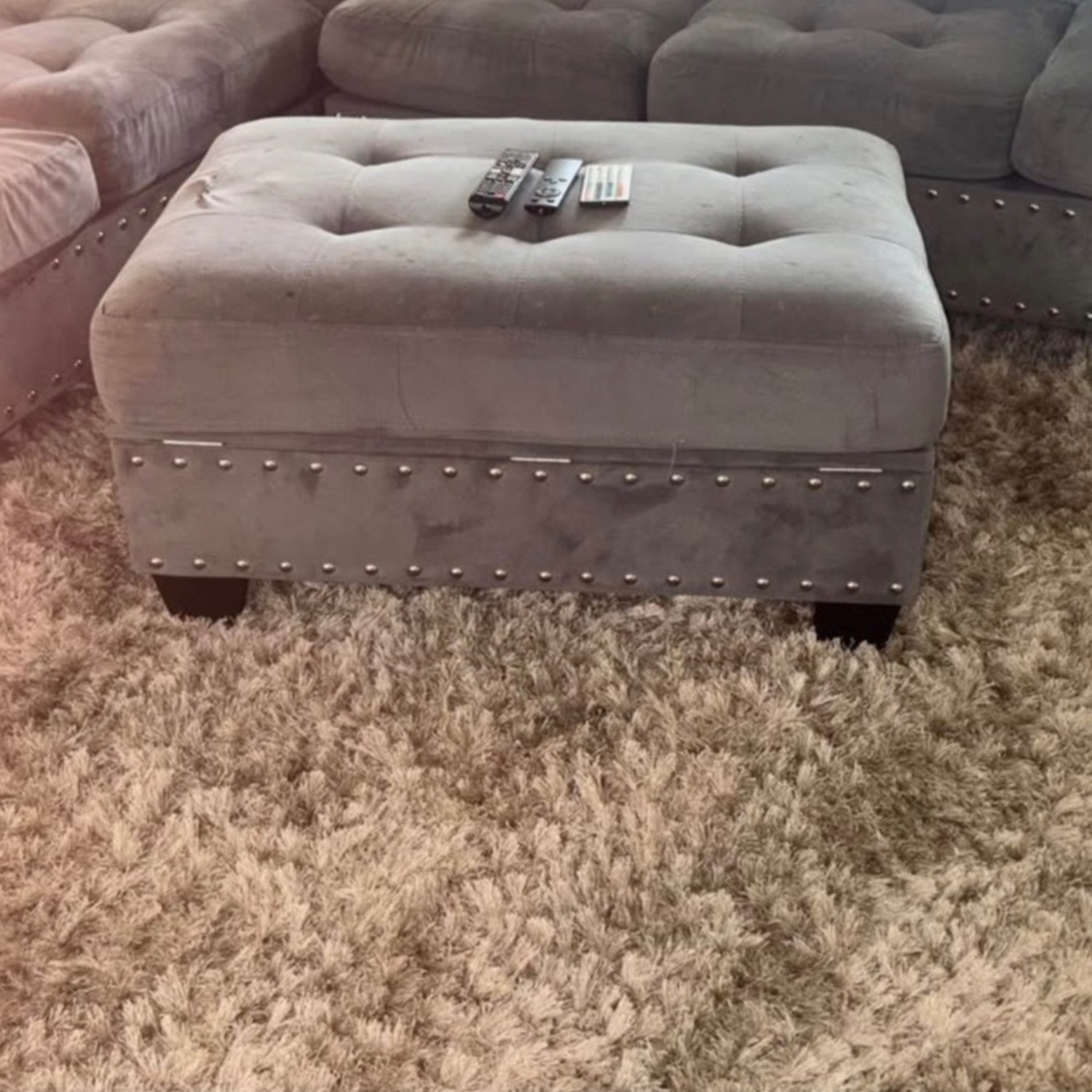 Gray Suede Sectional Couch W/ Ottoman - image-4