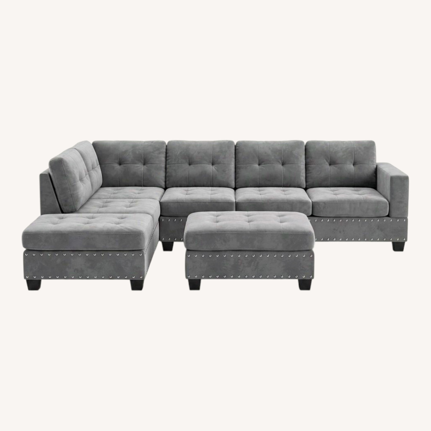 Gray Suede Sectional Couch W/ Ottoman - image-0