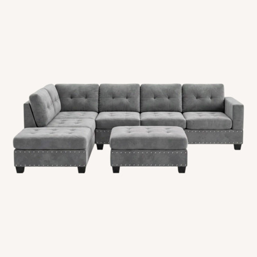 Used Gray Suede Sectional Couch W/ Ottoman for sale on AptDeco
