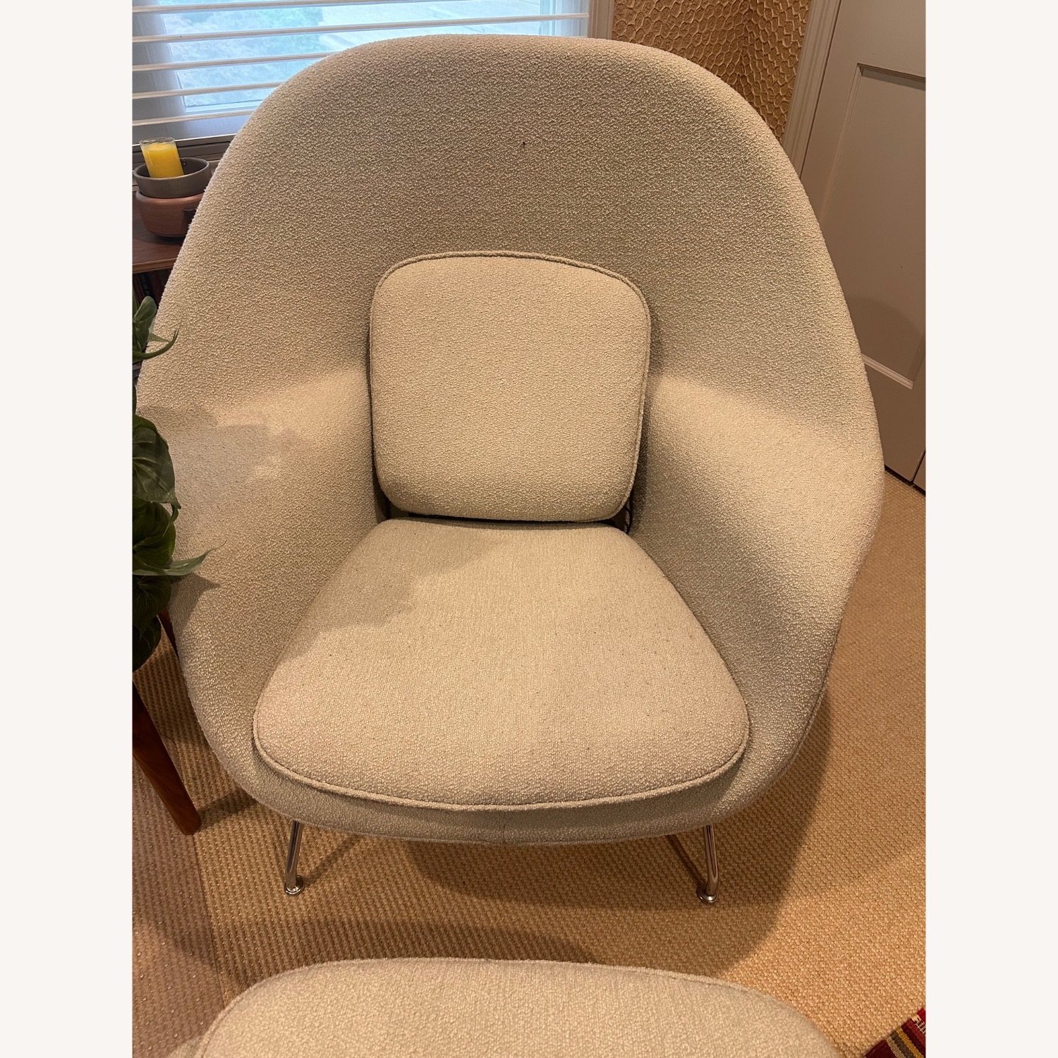 Womb Chair Natural Boucle Armchair and Ottoman - image-7