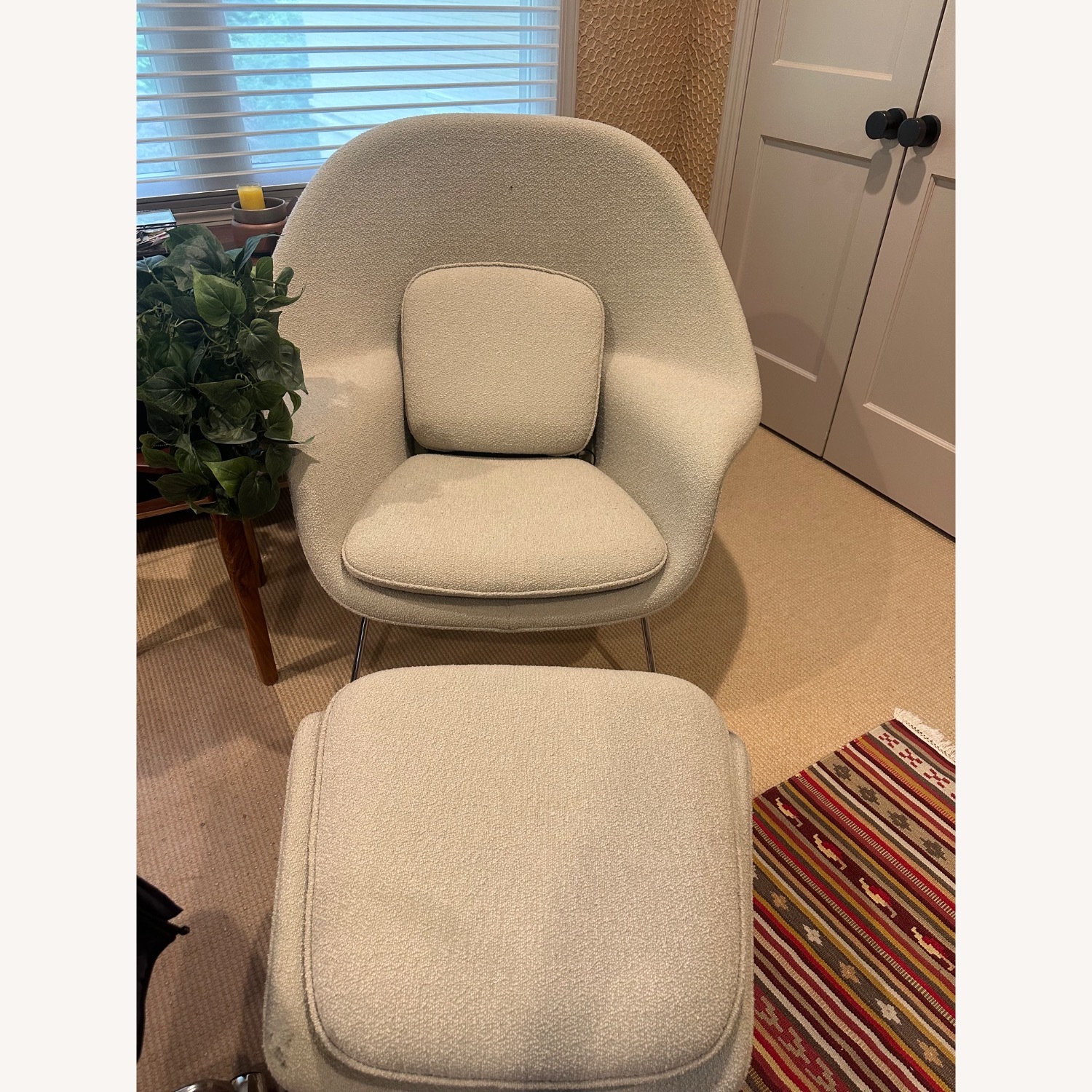 Womb Chair Natural Boucle Armchair and Ottoman - image-6